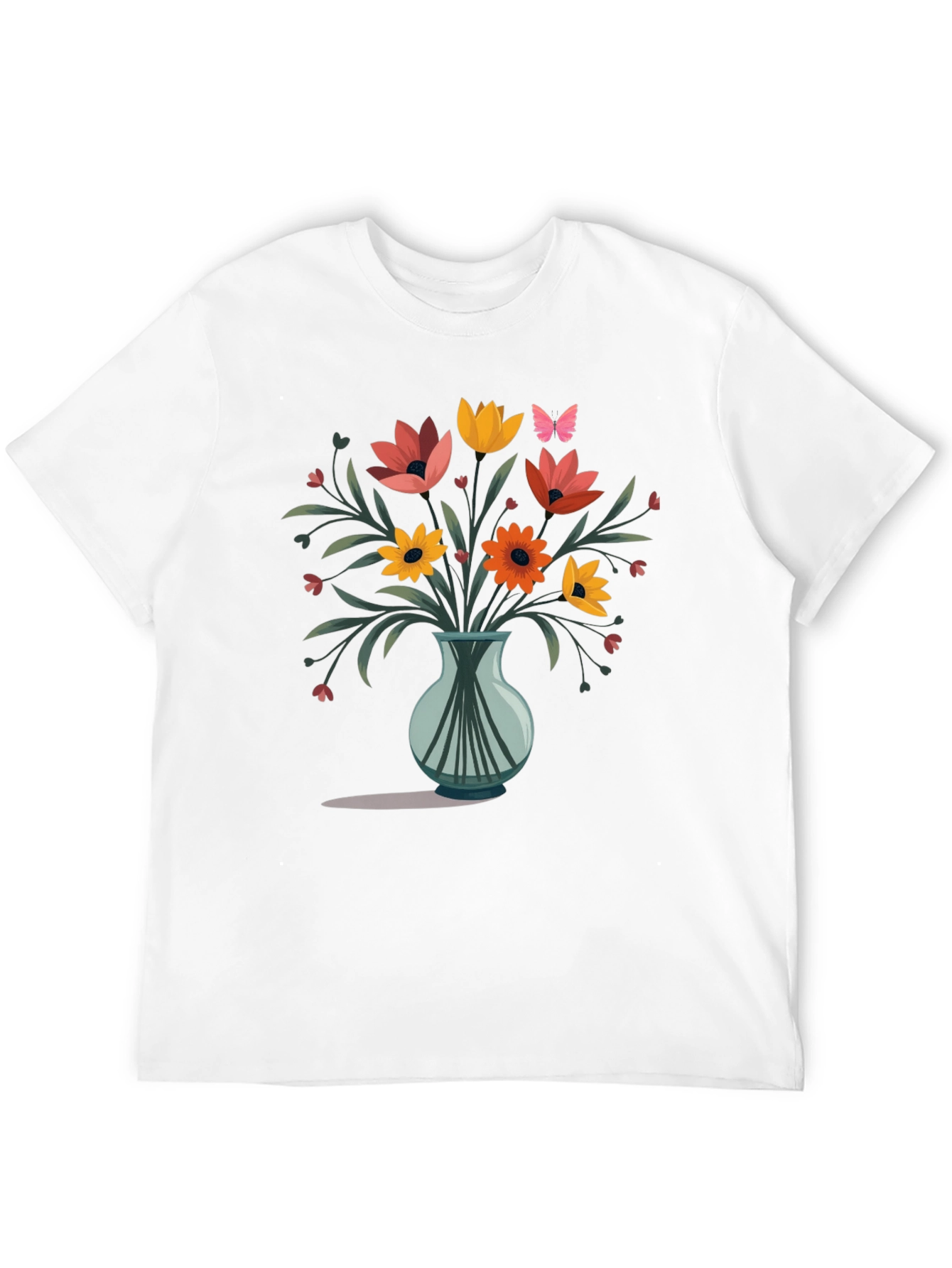 Floral Vase Graphic Print Mens Black T-Shirt