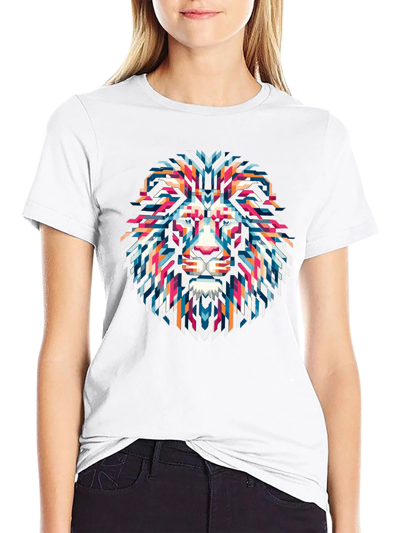 Geometric Lion Graphic Tee - Modern Streetwear