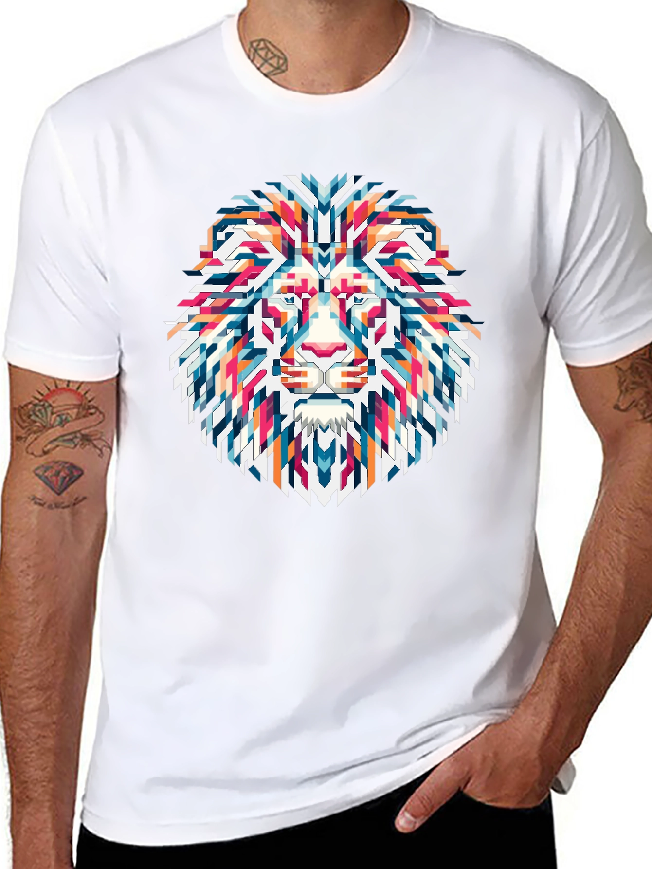 Geometric Lion Graphic Tee - Modern Streetwear