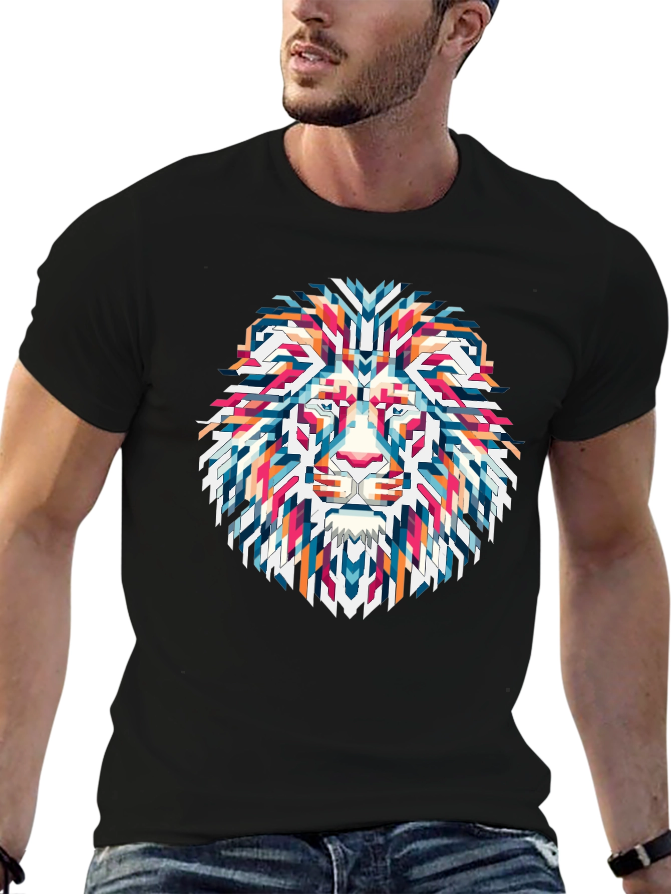 Geometric Lion Graphic Tee - Modern Streetwear