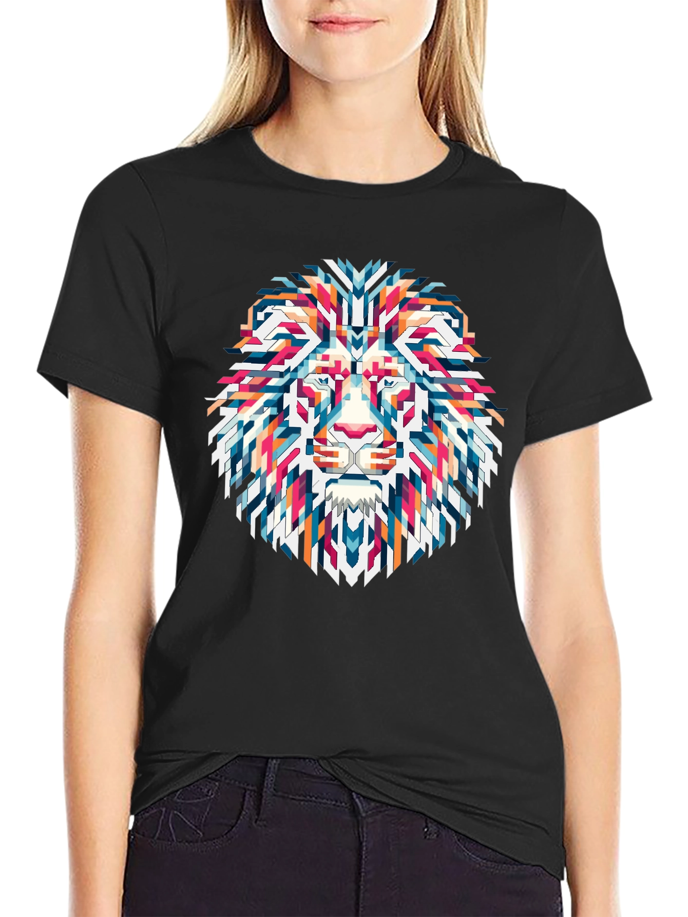 Geometric Lion Graphic Tee - Modern Streetwear