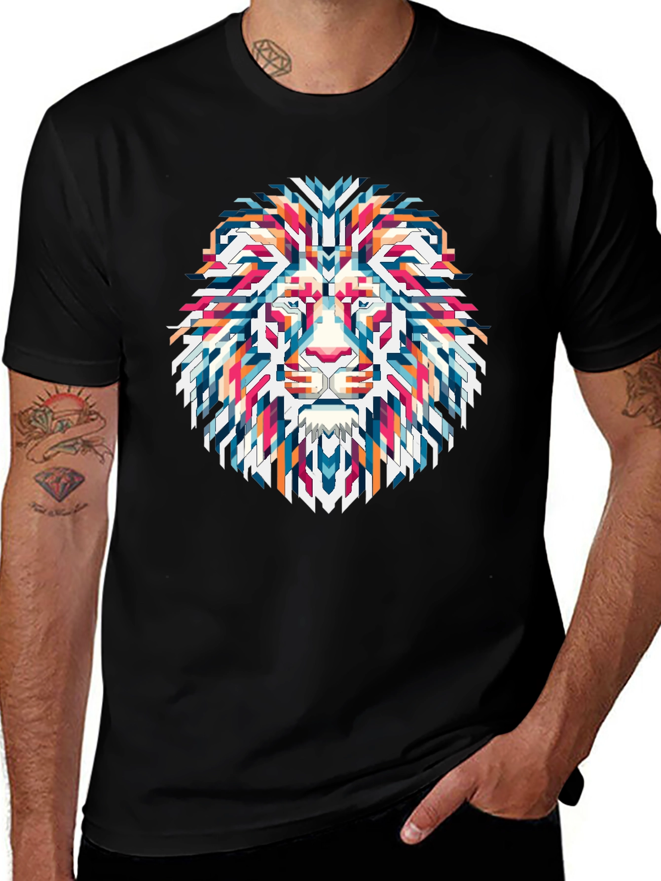 Geometric Lion Graphic Tee - Modern Streetwear