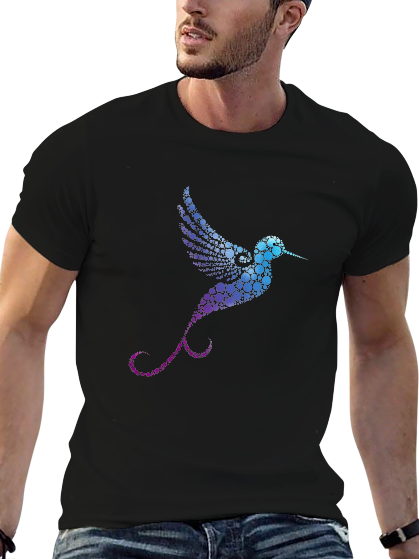 Hummingbird Graphic Print Black T-Shirt