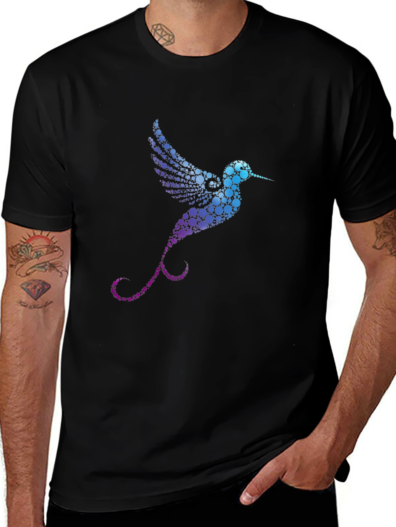 Hummingbird Graphic Print Black T-Shirt