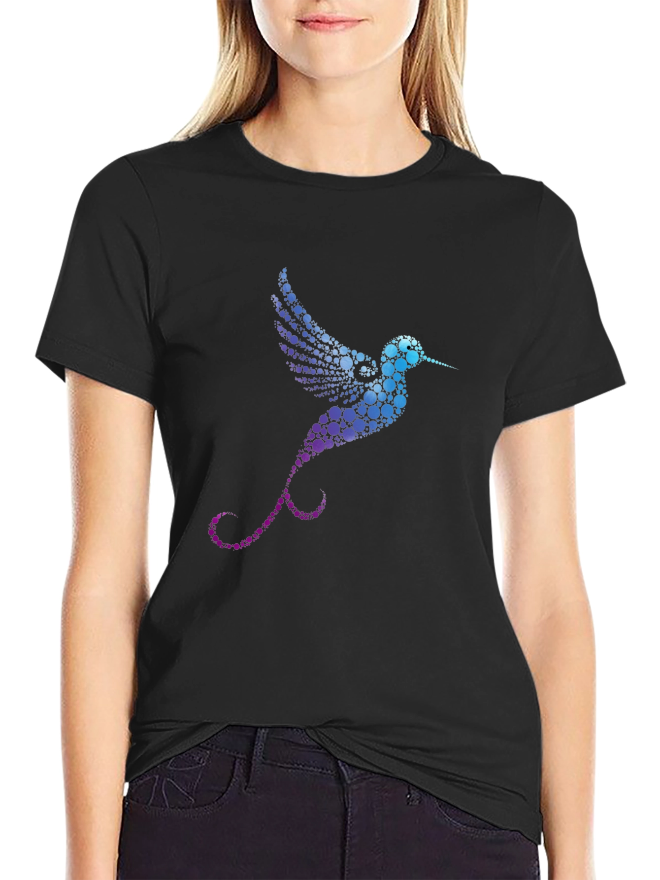 Hummingbird Graphic Print Black T-Shirt