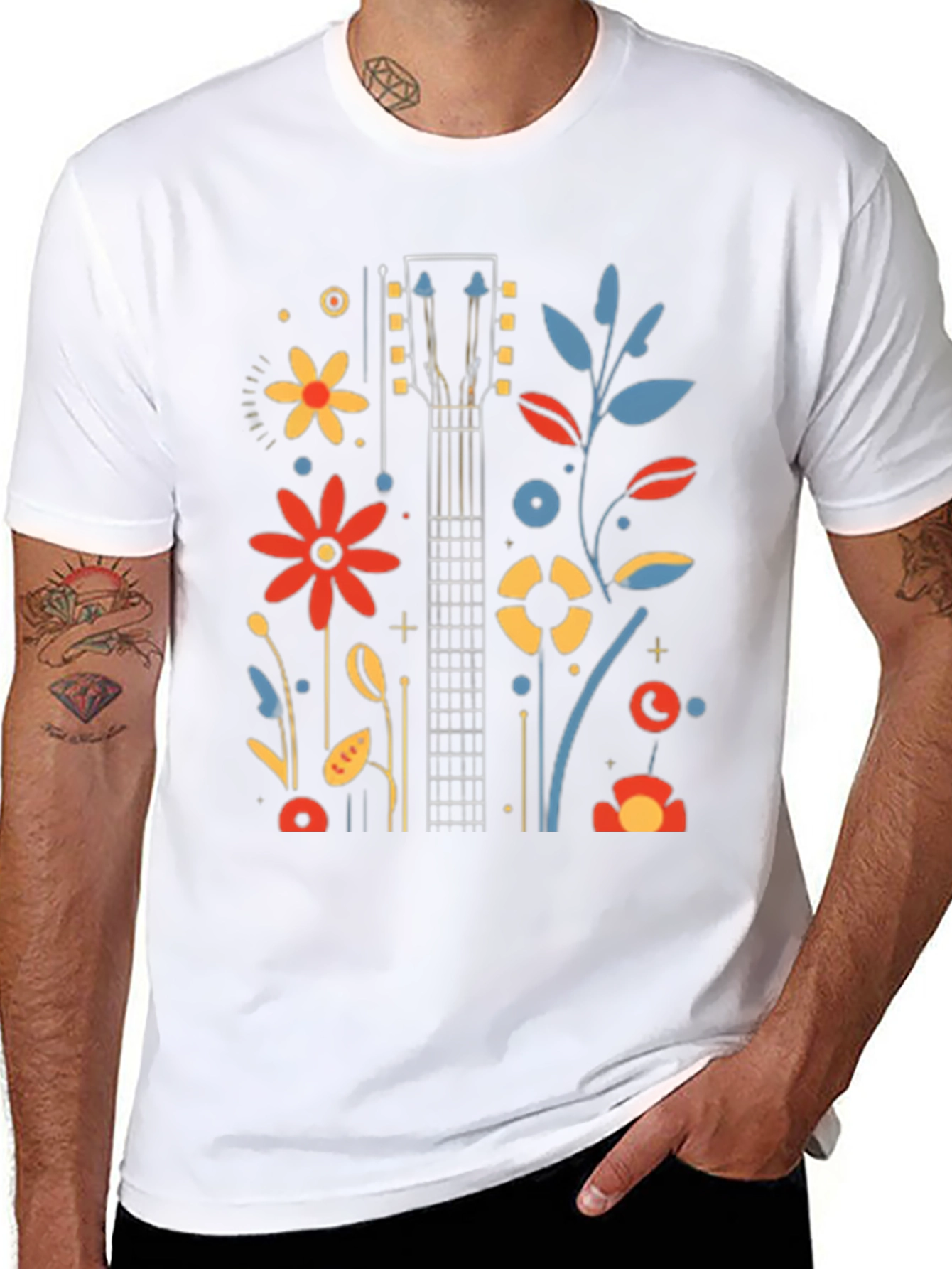 Floral Guitar Black Graphic Tee