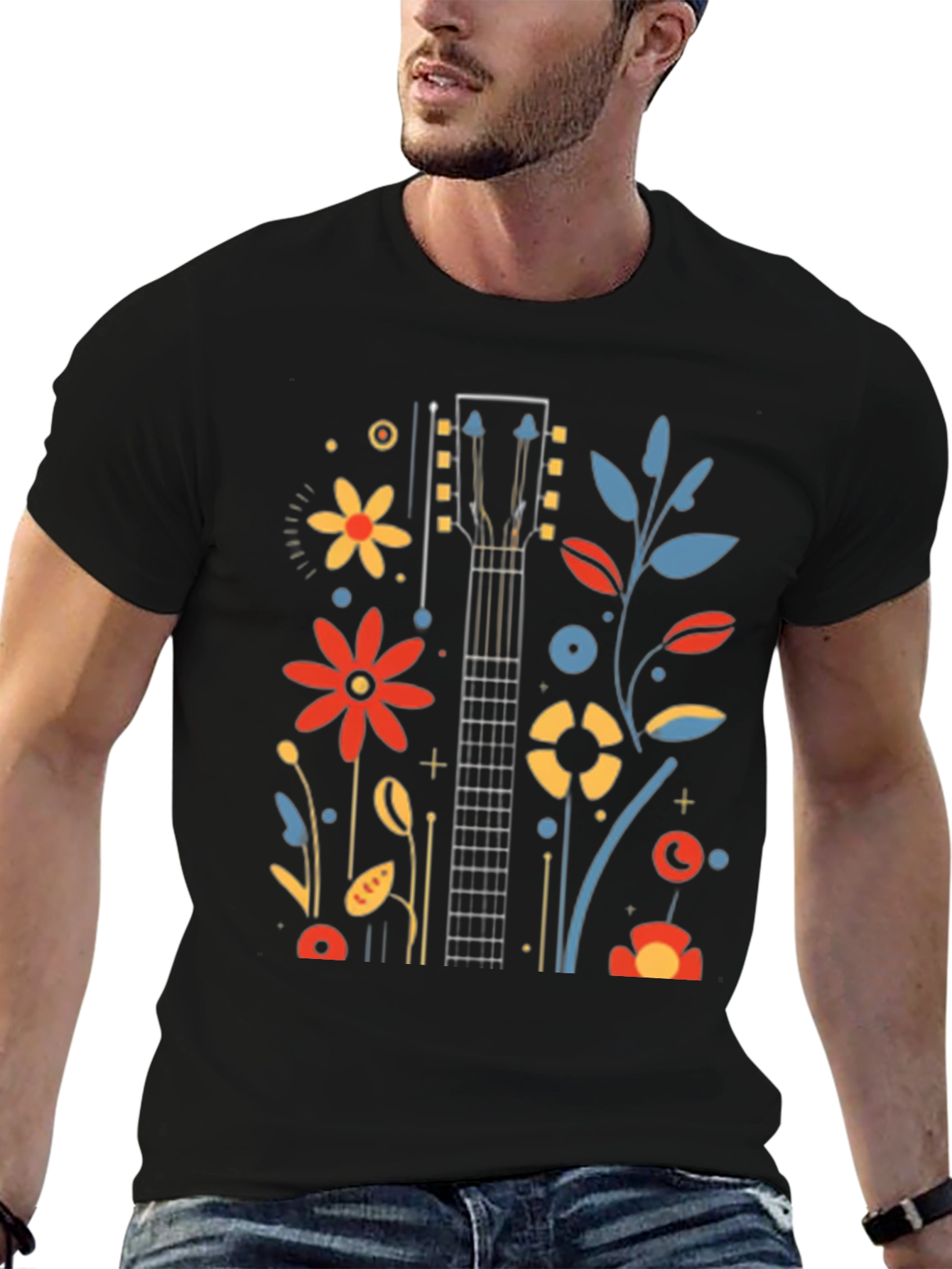 Floral Guitar Black Graphic Tee