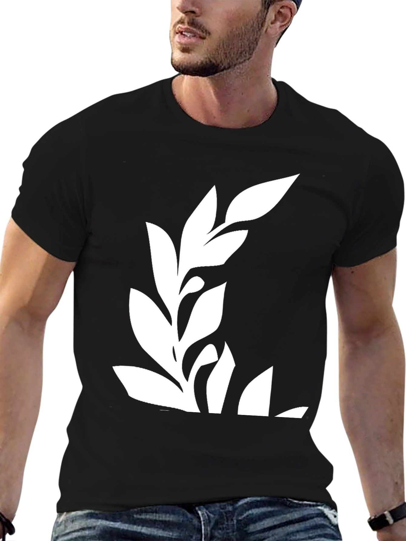 Black T-Shirt with Stylish Leaf Design