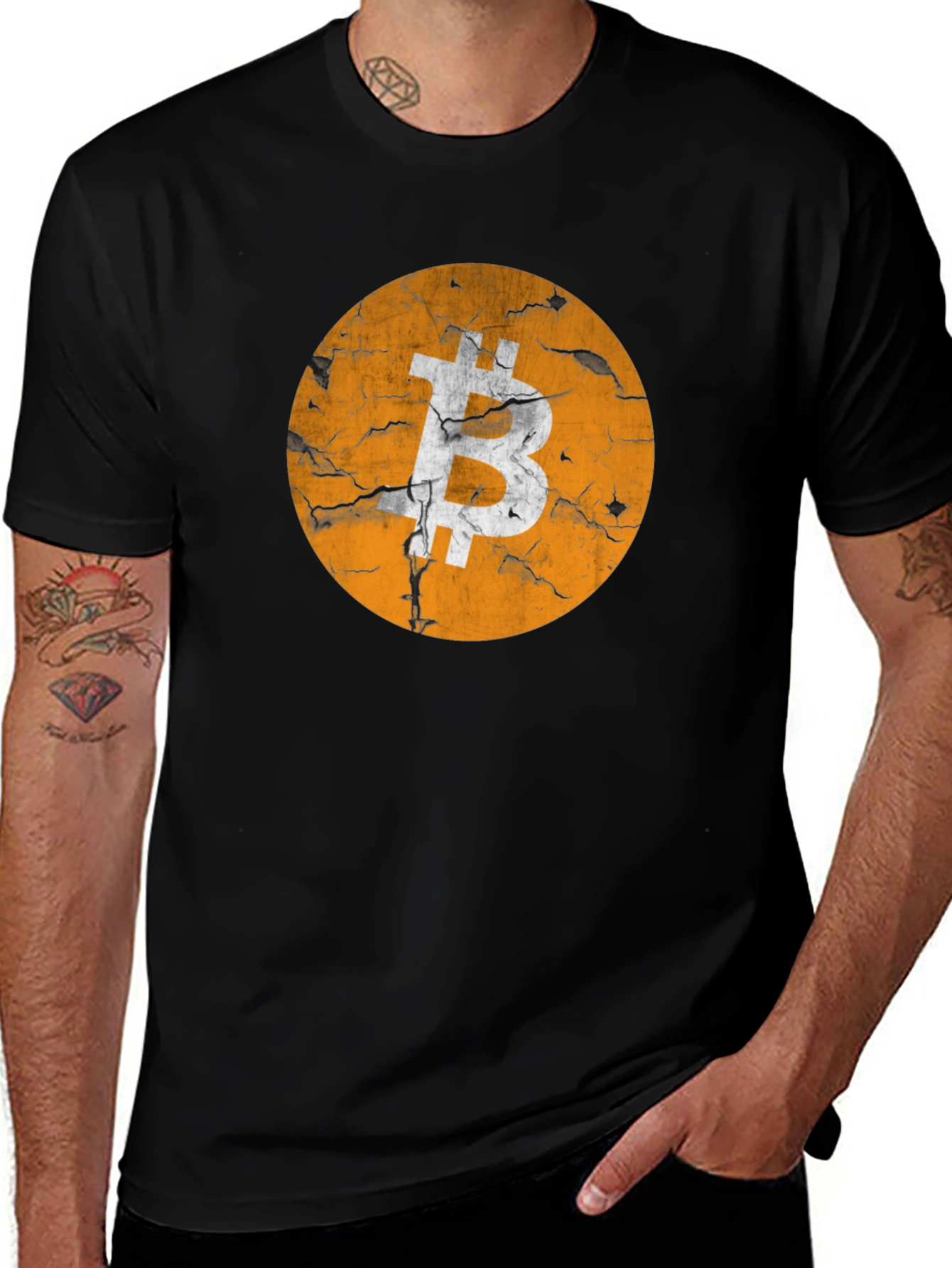 Bitcoin Distressed Logo Graphic T-Shirt