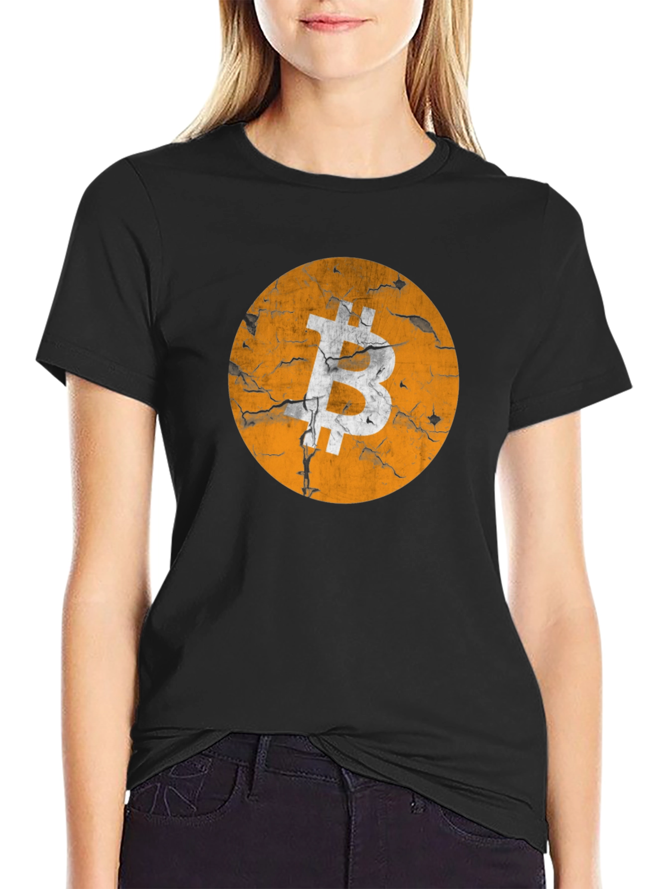 Bitcoin Distressed Logo Graphic T-Shirt