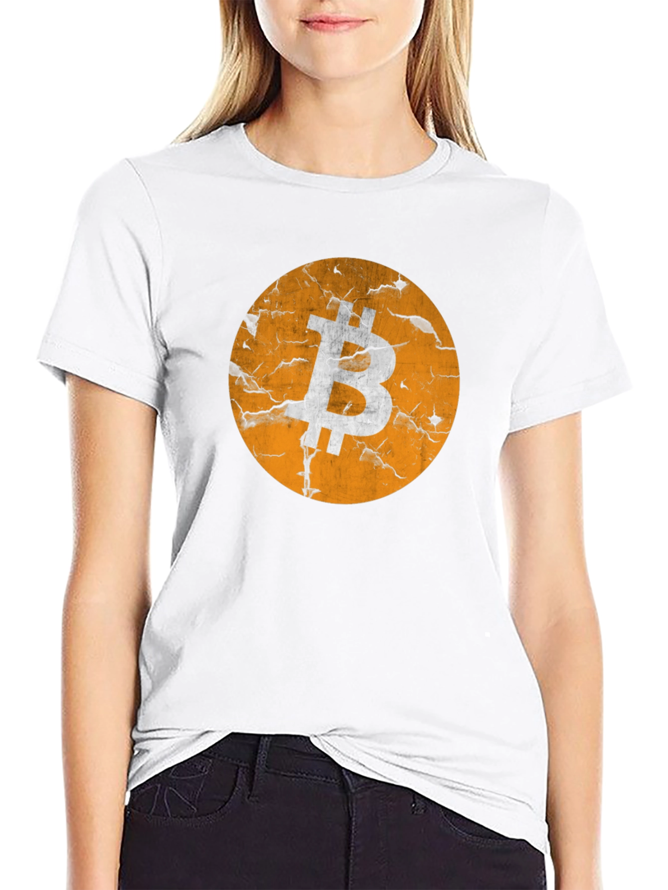 Bitcoin Distressed Logo Graphic T-Shirt