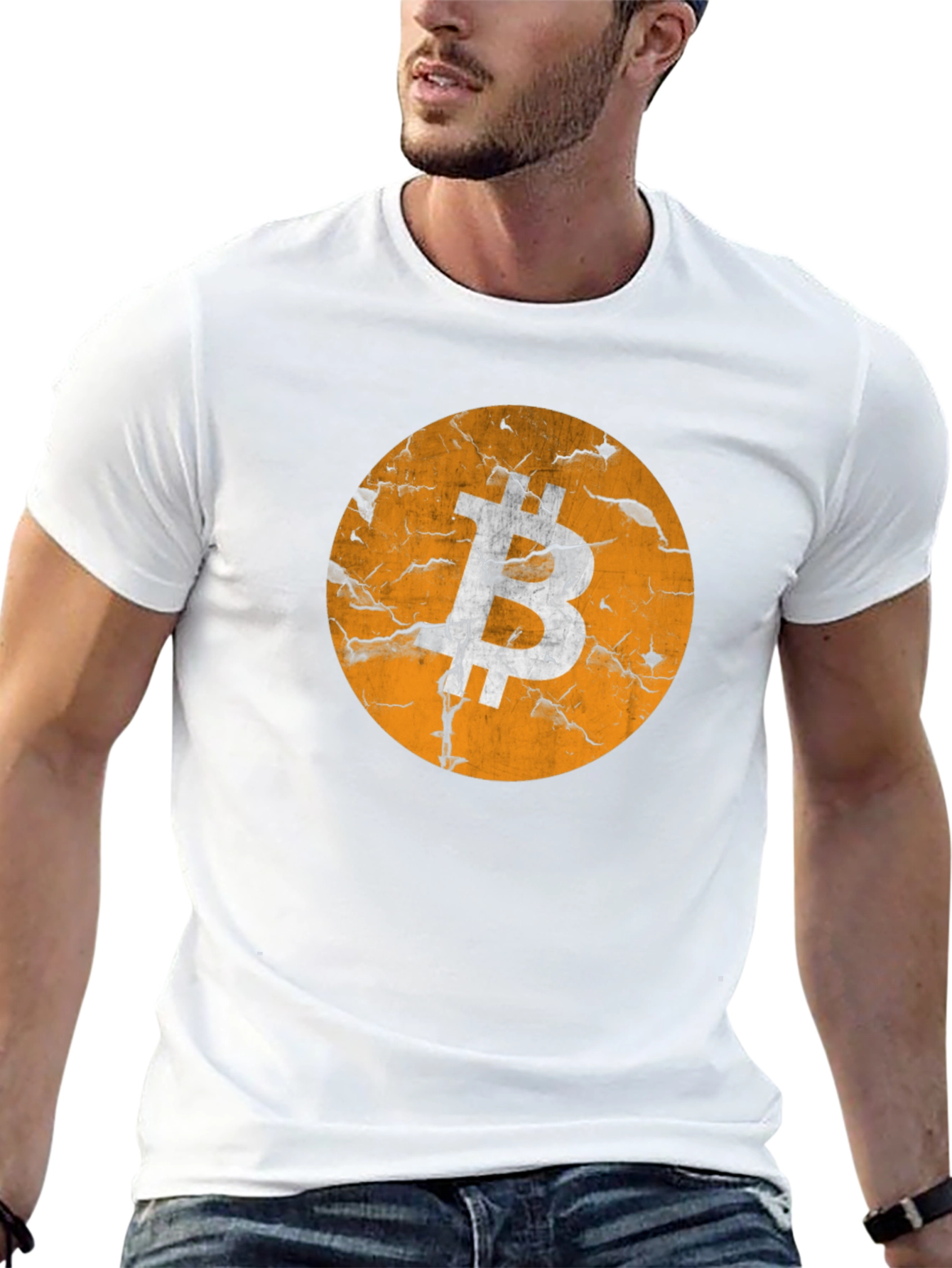 Bitcoin Distressed Logo Graphic T-Shirt