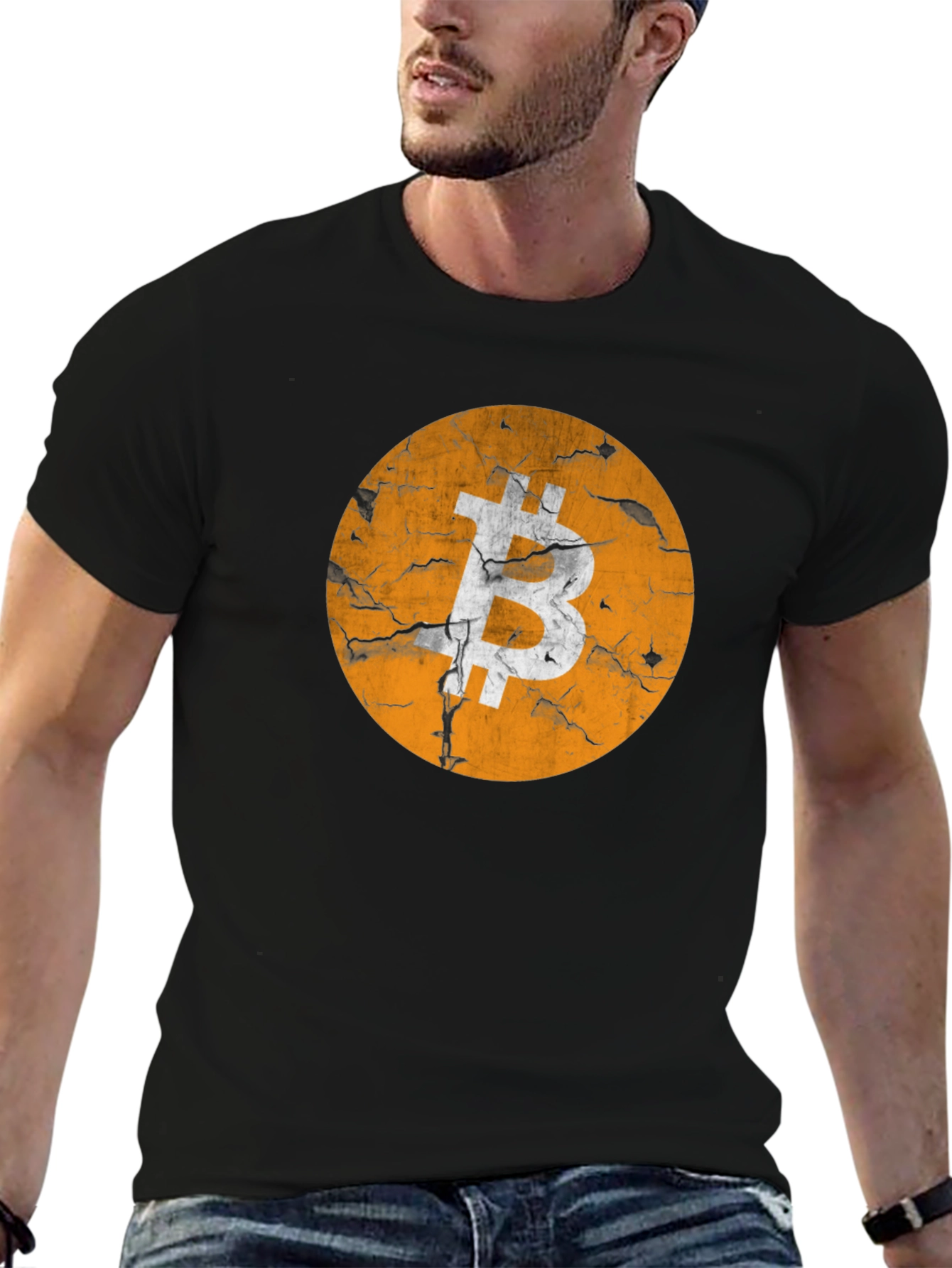 Bitcoin Distressed Logo Graphic T-Shirt