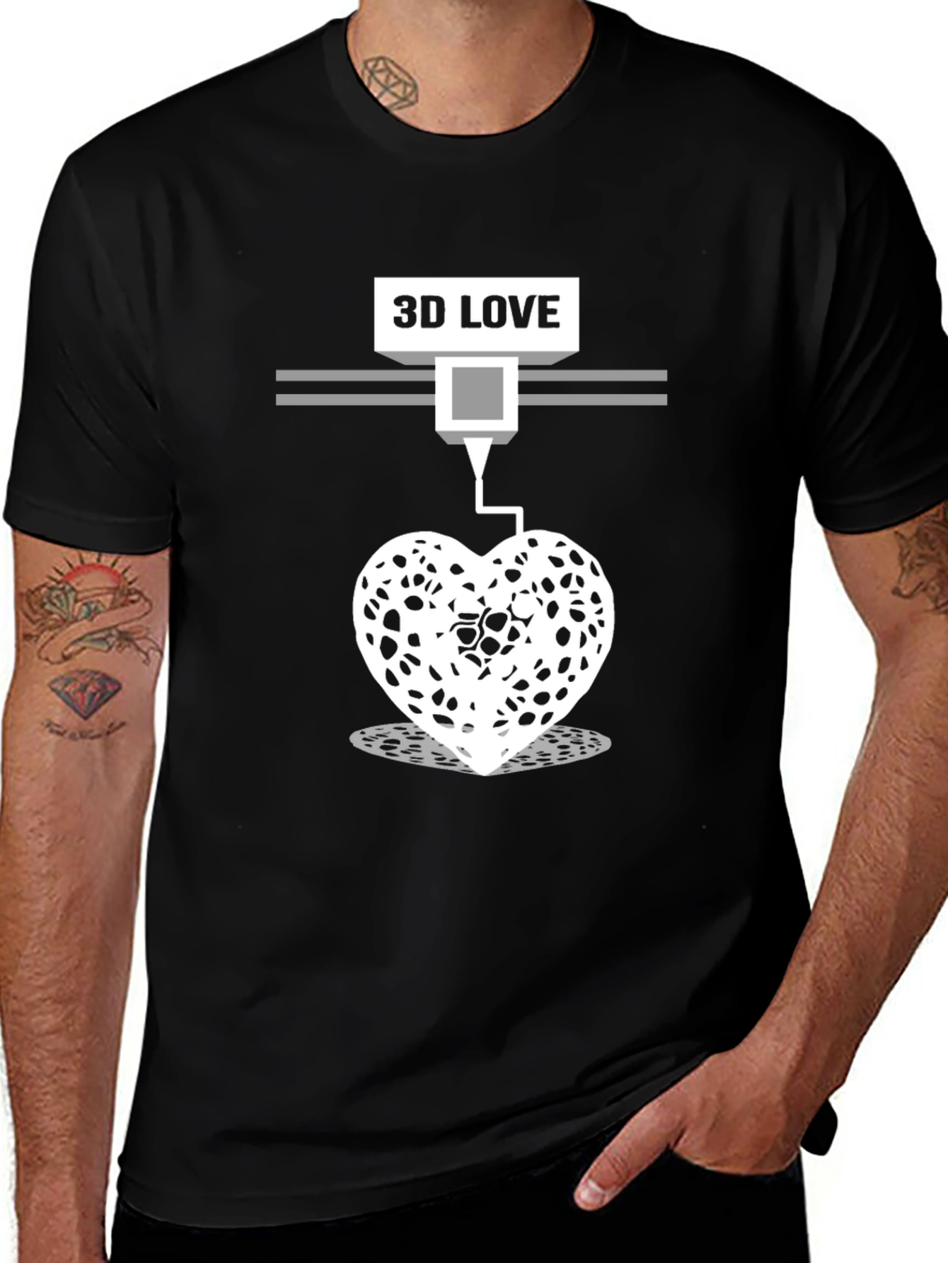 3D Love Printed Black T-Shirt