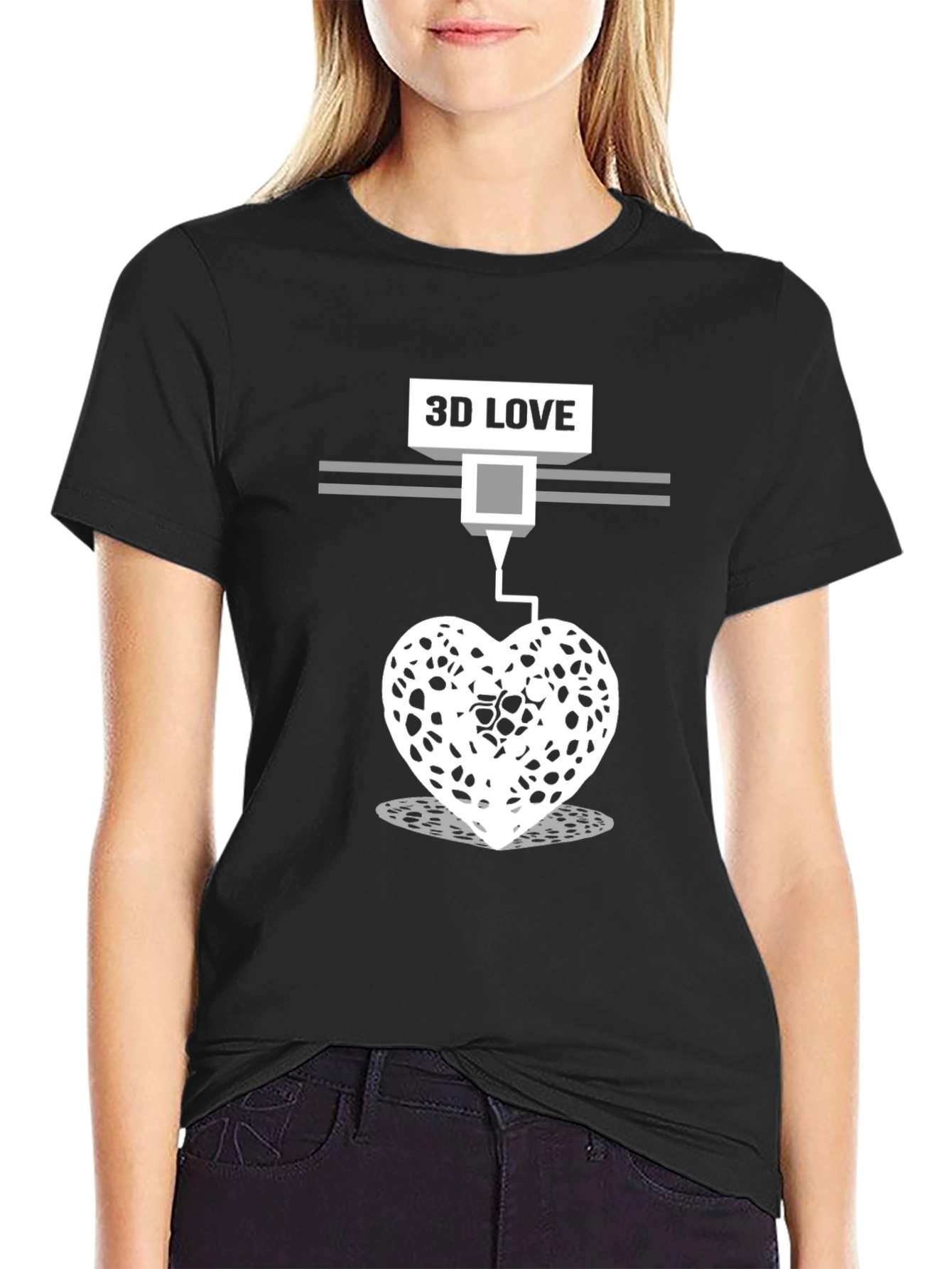 3D Love Printed Black T-Shirt