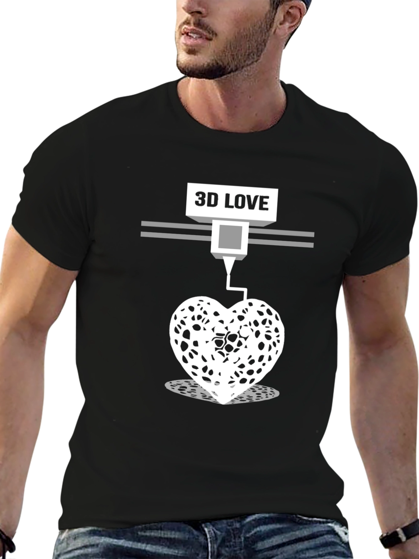 3D Love Printed Black T-Shirt