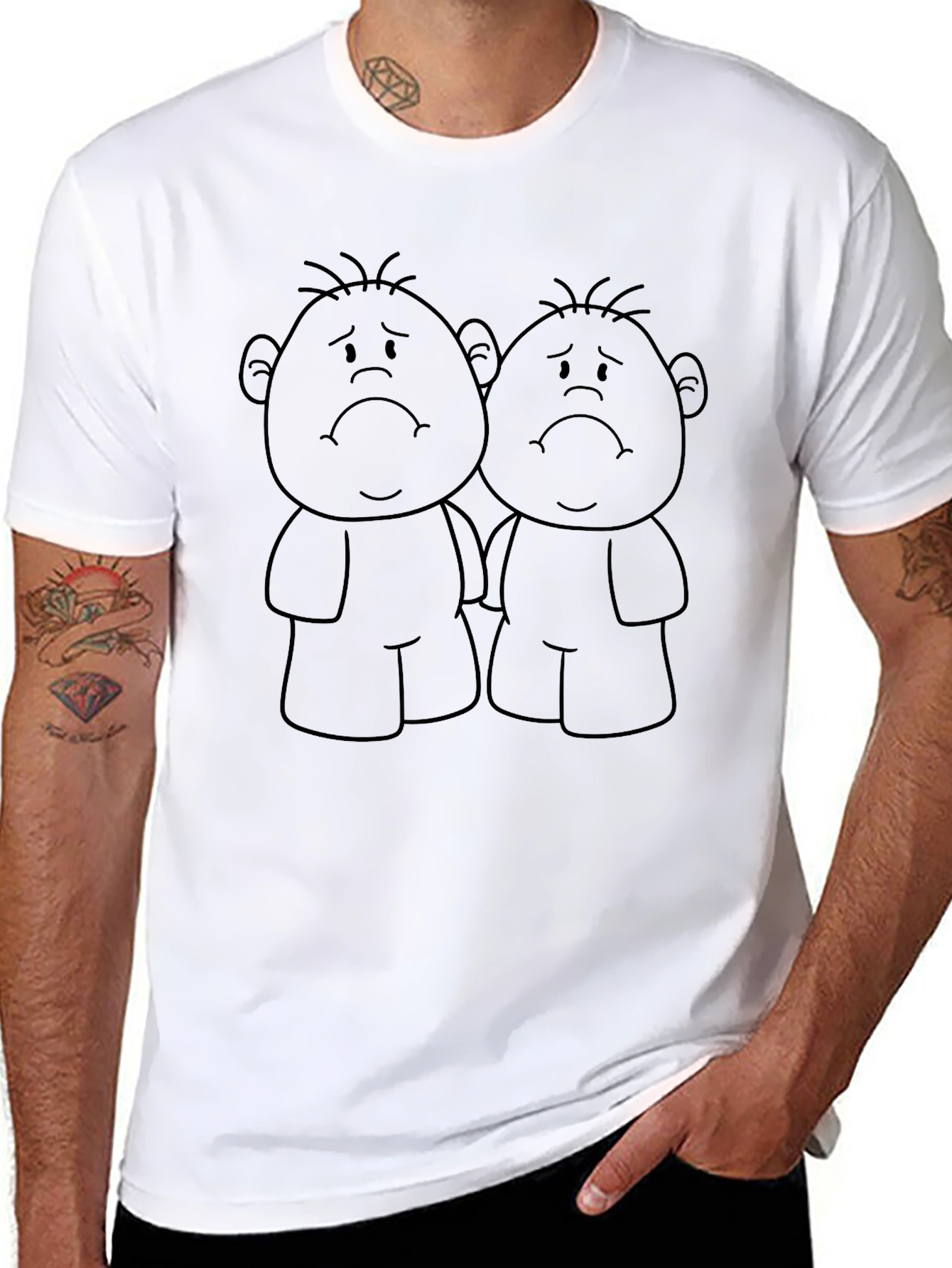 Sad Cartoon Character Black T-Shirt