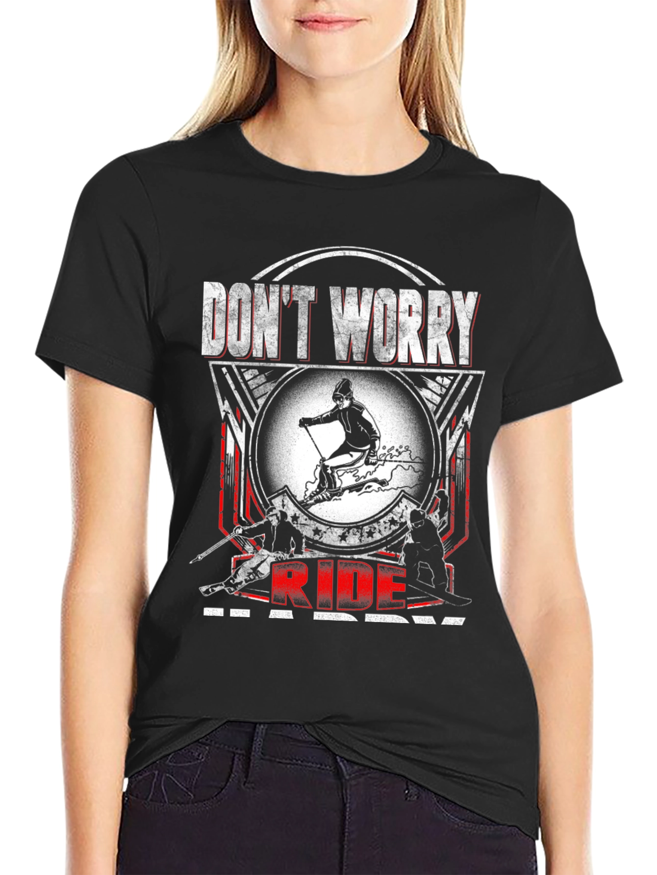 Dont Worry Ride Happy Skiing T-Shirt