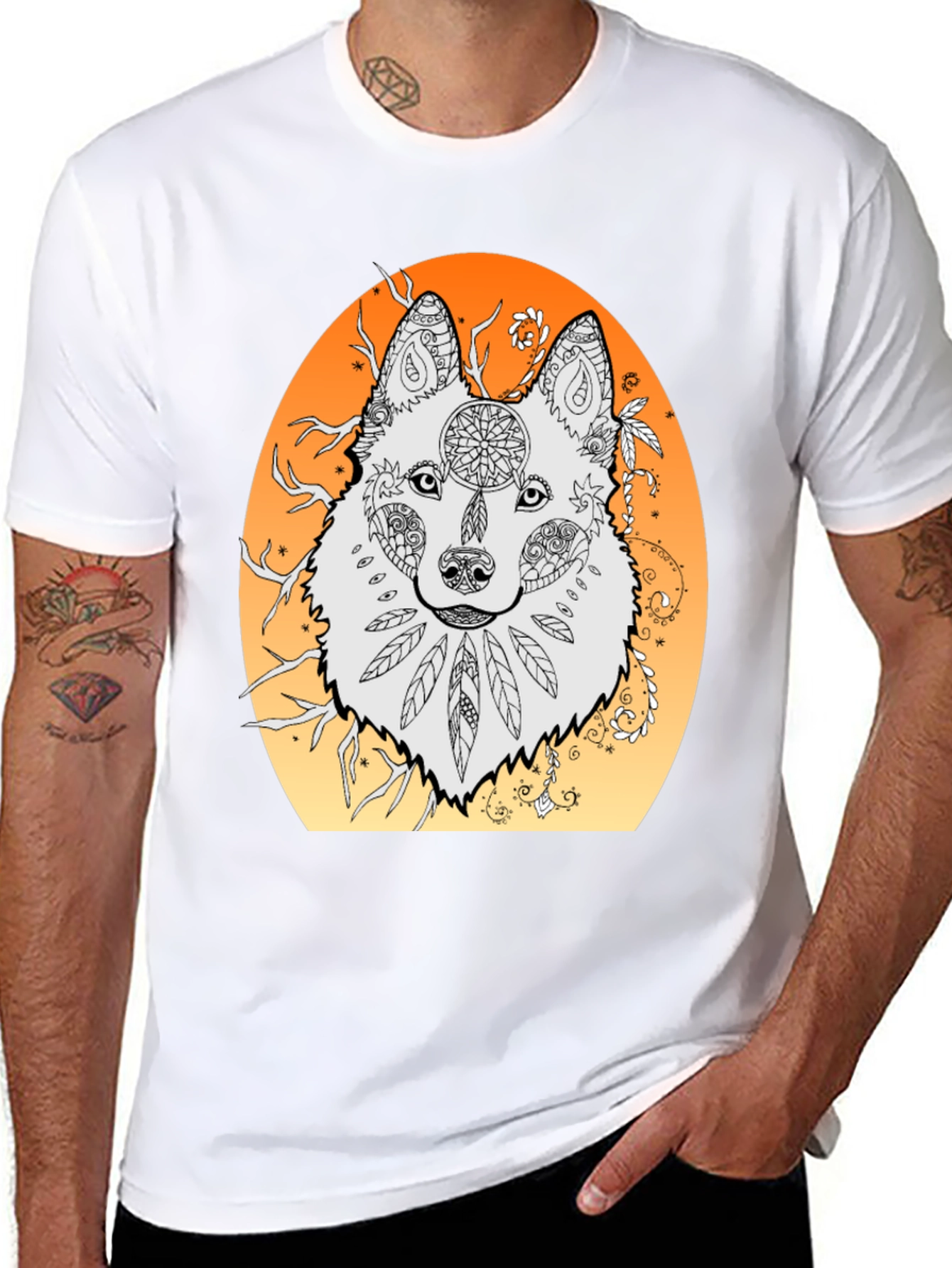 Wolf Mandala Graphic Tee - Unique Artistic Design