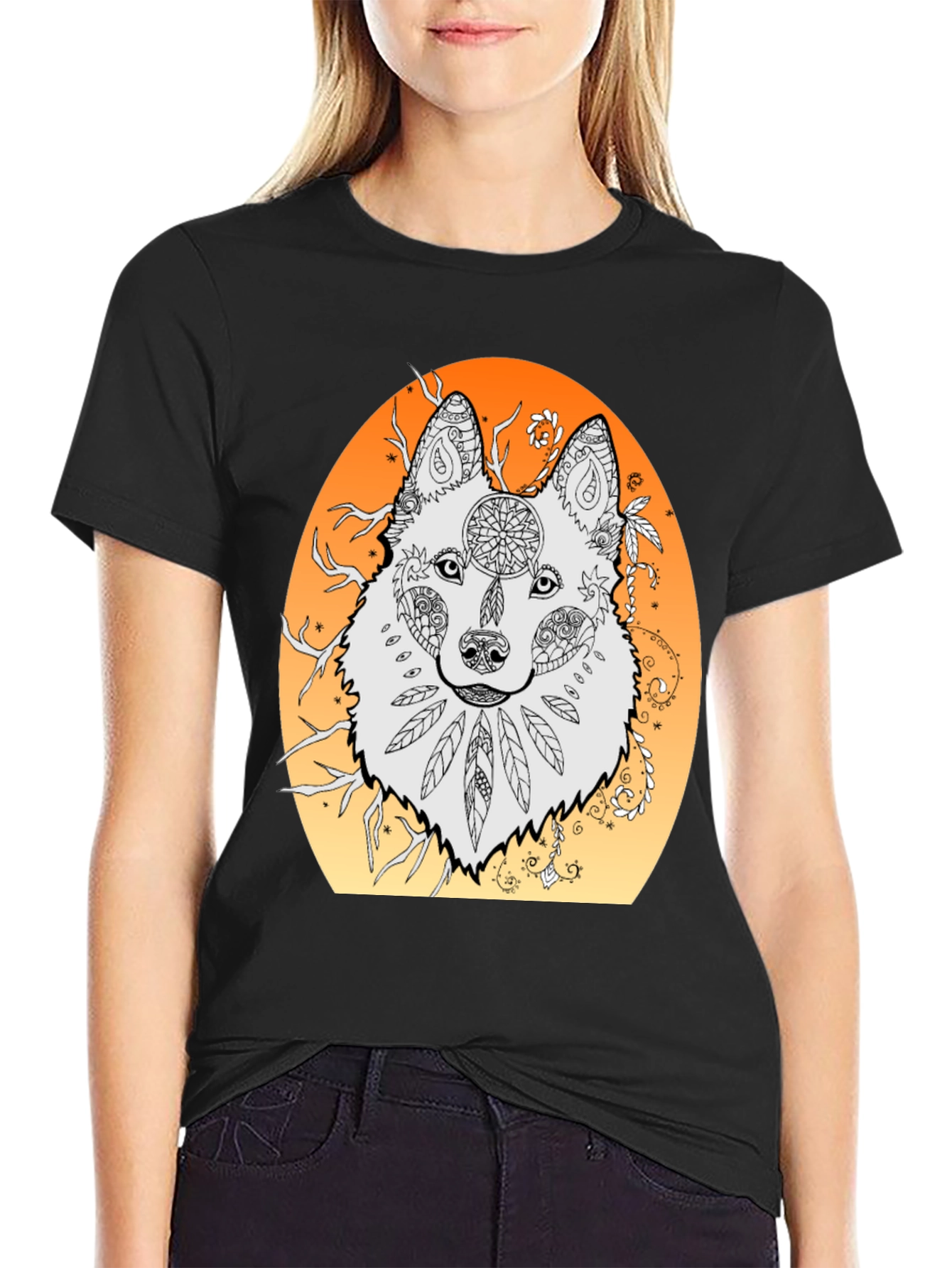 Wolf Mandala Graphic Tee - Unique Artistic Design