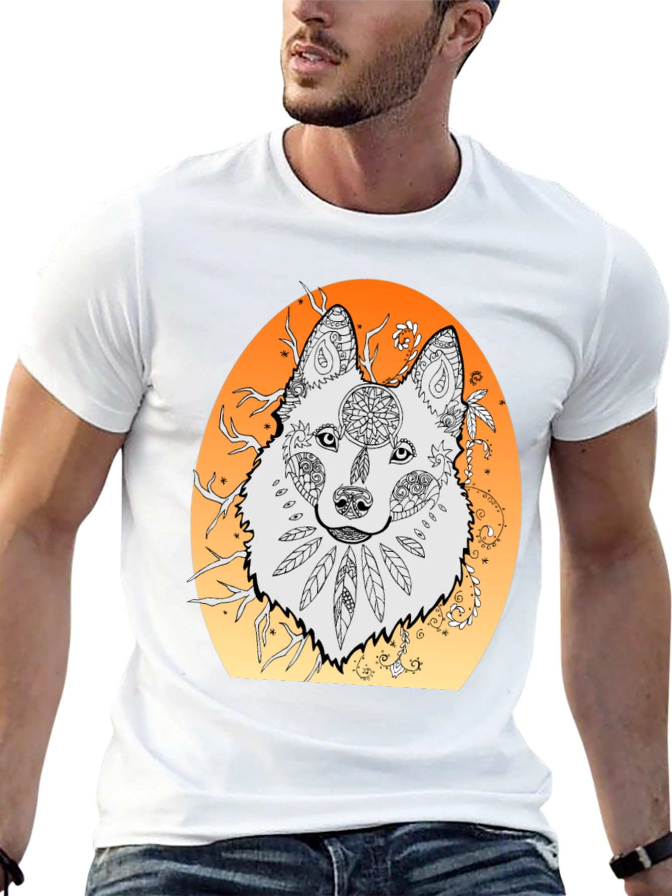 Wolf Mandala Graphic Tee - Unique Artistic Design