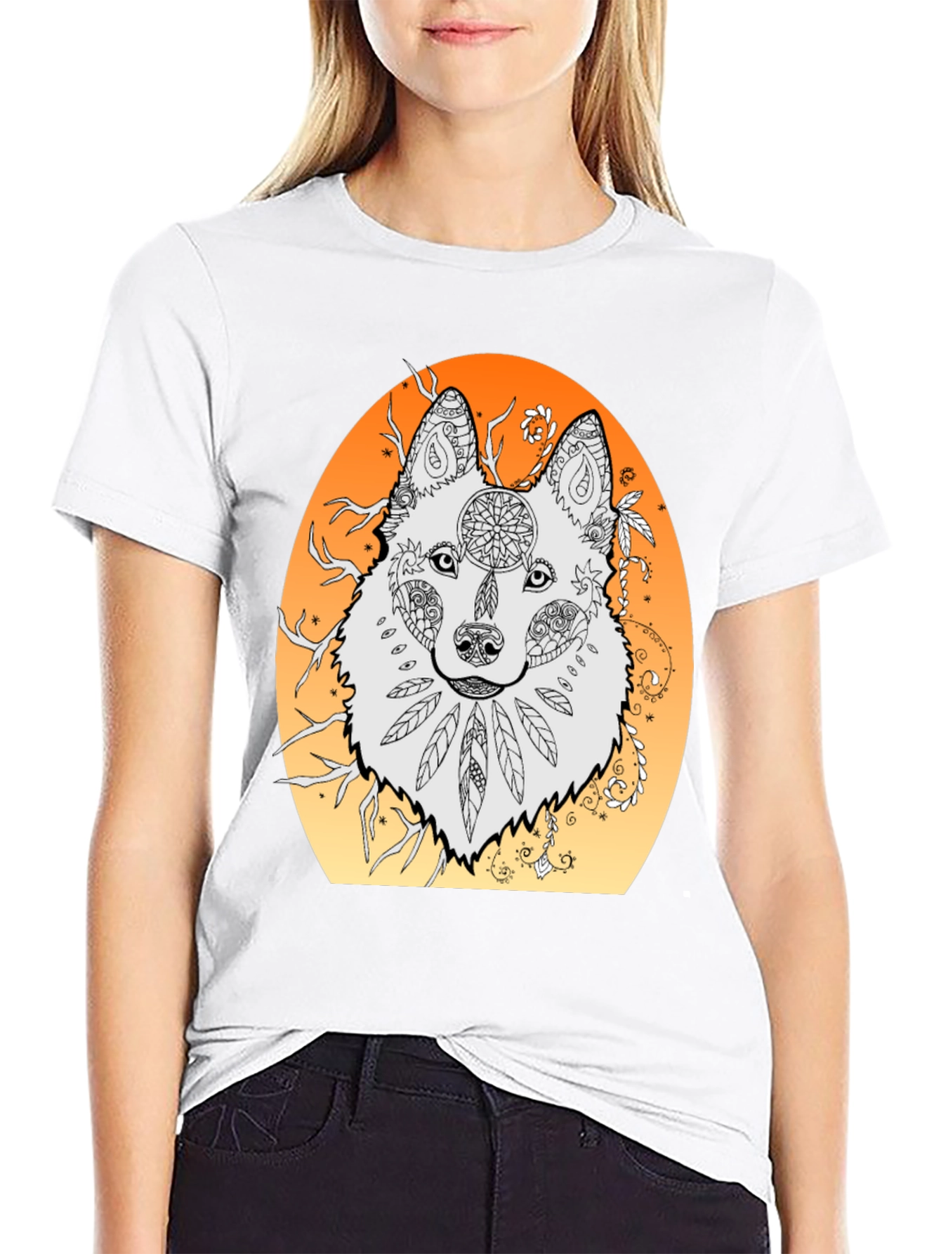 Wolf Mandala Graphic Tee - Unique Artistic Design