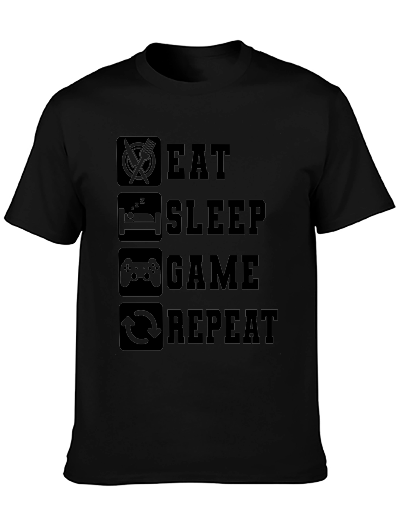 Eat Sleep Game Repeat Black Graphic Tee