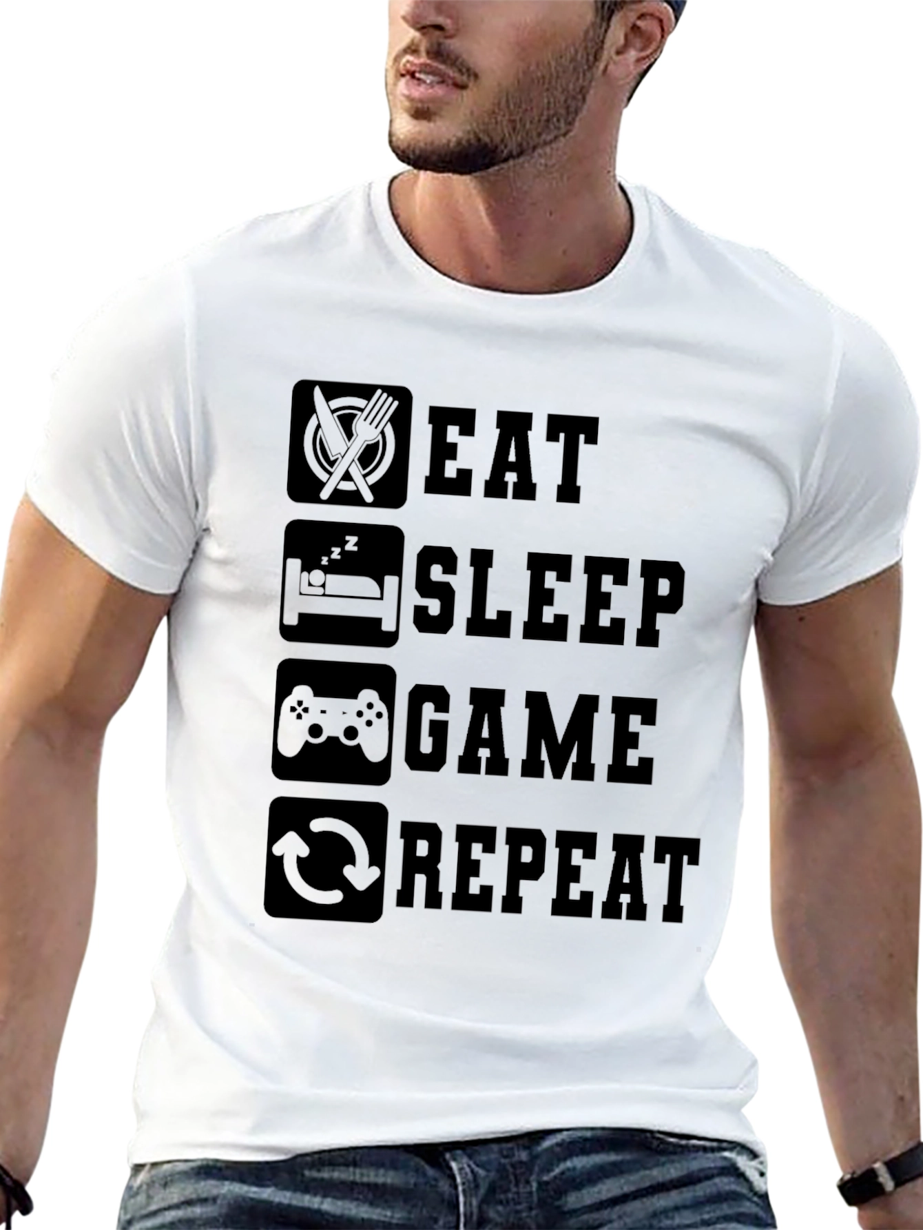 Eat Sleep Game Repeat Black Graphic Tee