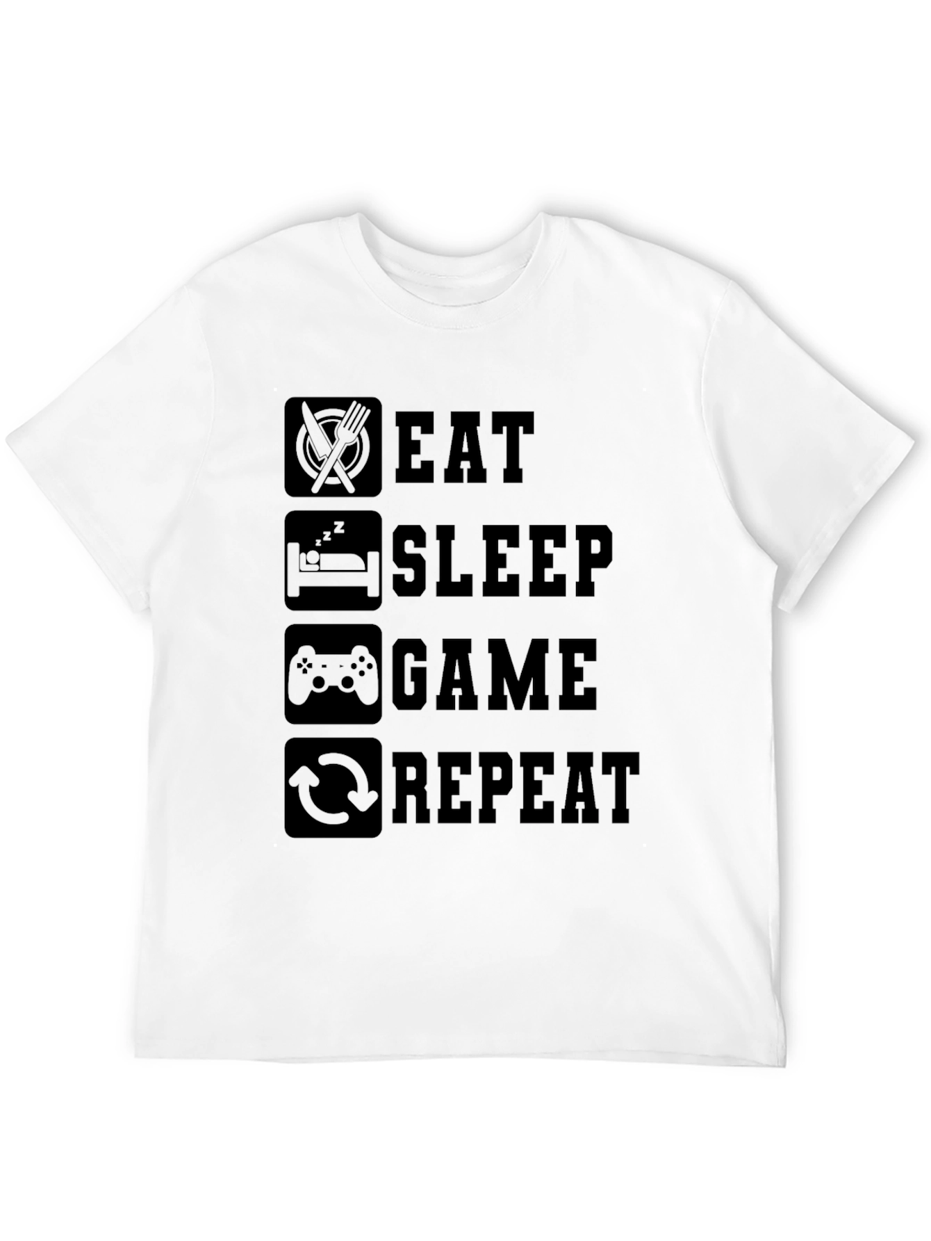 Eat Sleep Game Repeat Black Graphic Tee