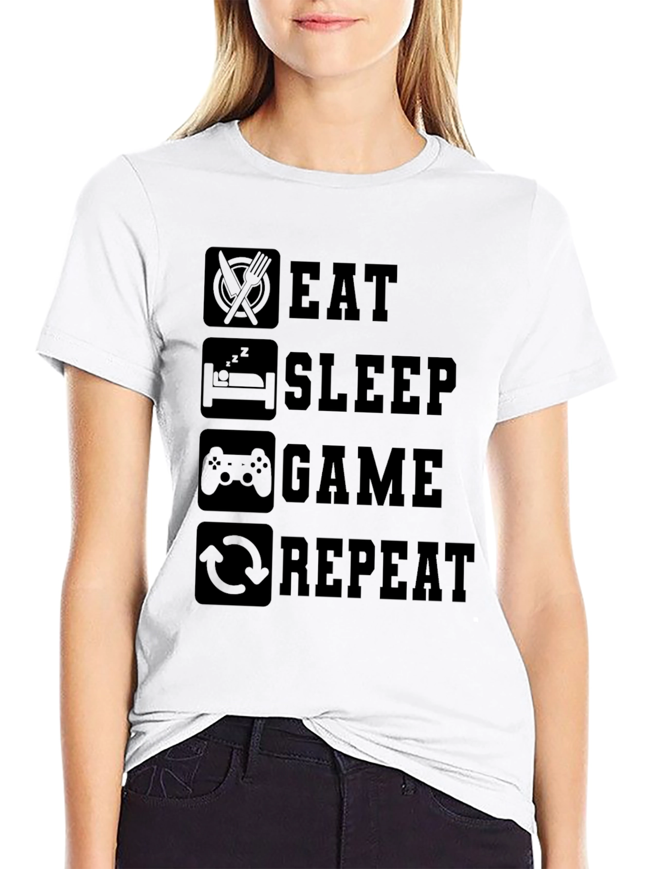 Eat Sleep Game Repeat Black Graphic Tee