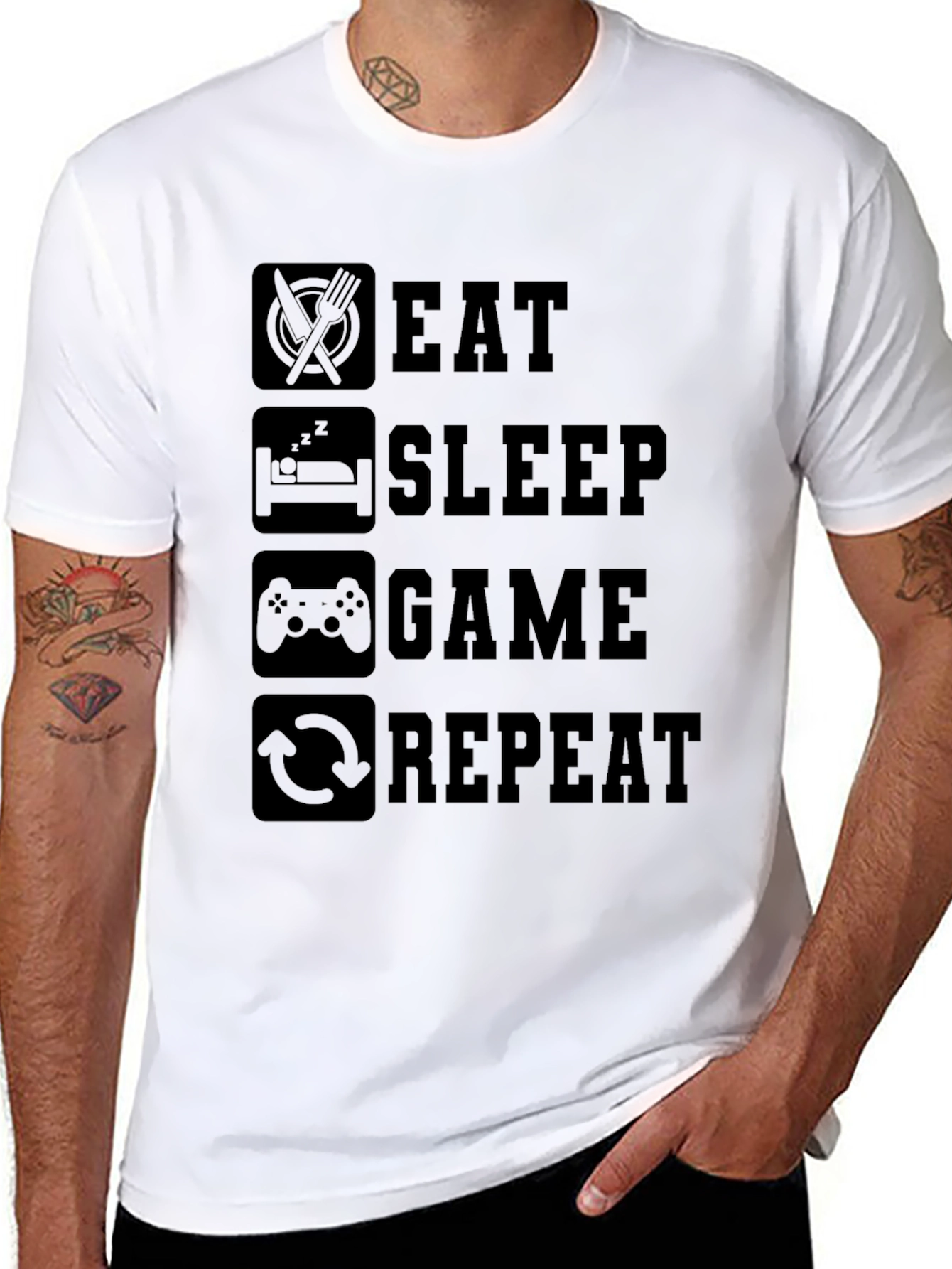 Eat Sleep Game Repeat Black Graphic Tee
