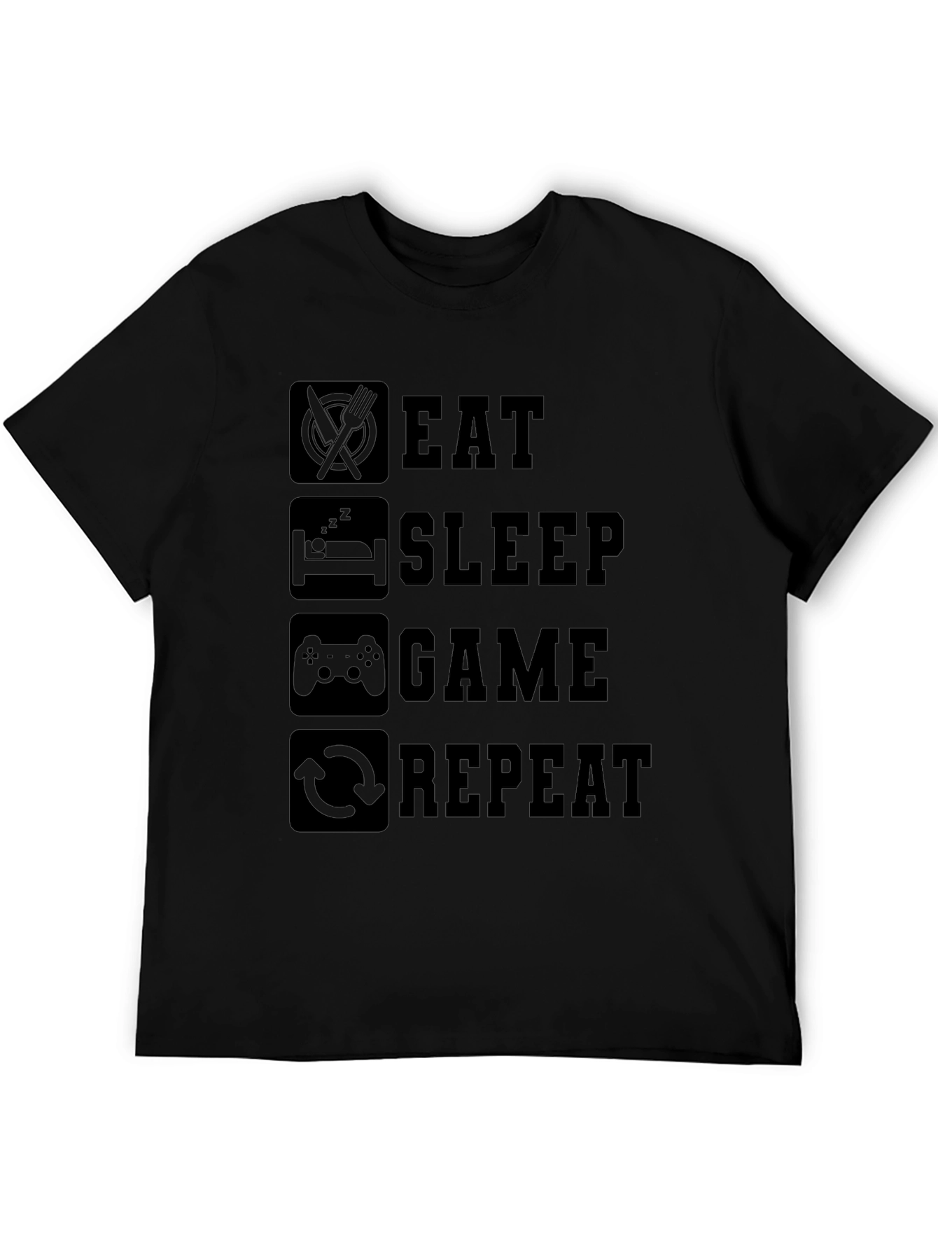 Eat Sleep Game Repeat Black Graphic Tee