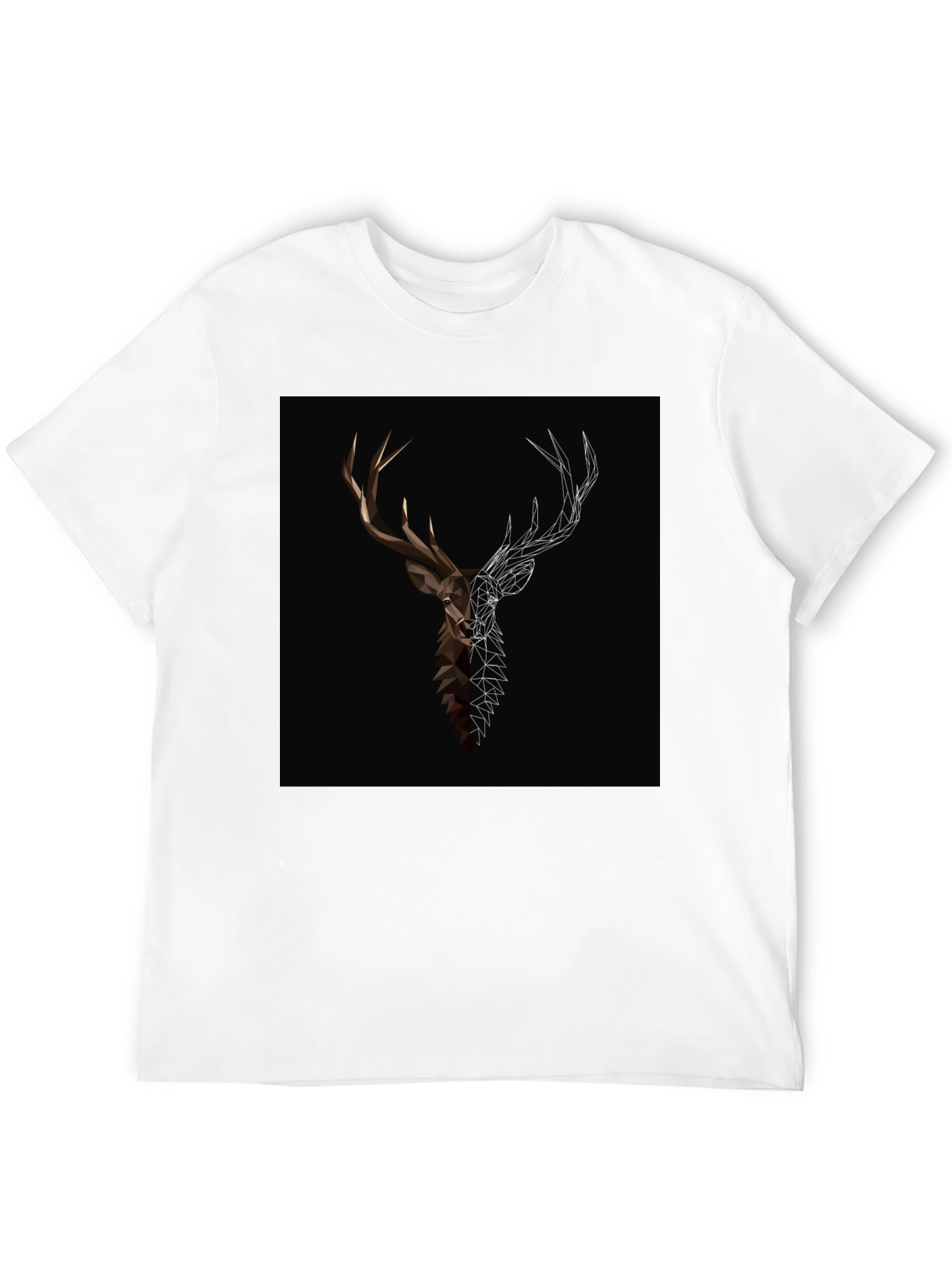 Geometric Deer Graphic Tee - Black Cotton Blend