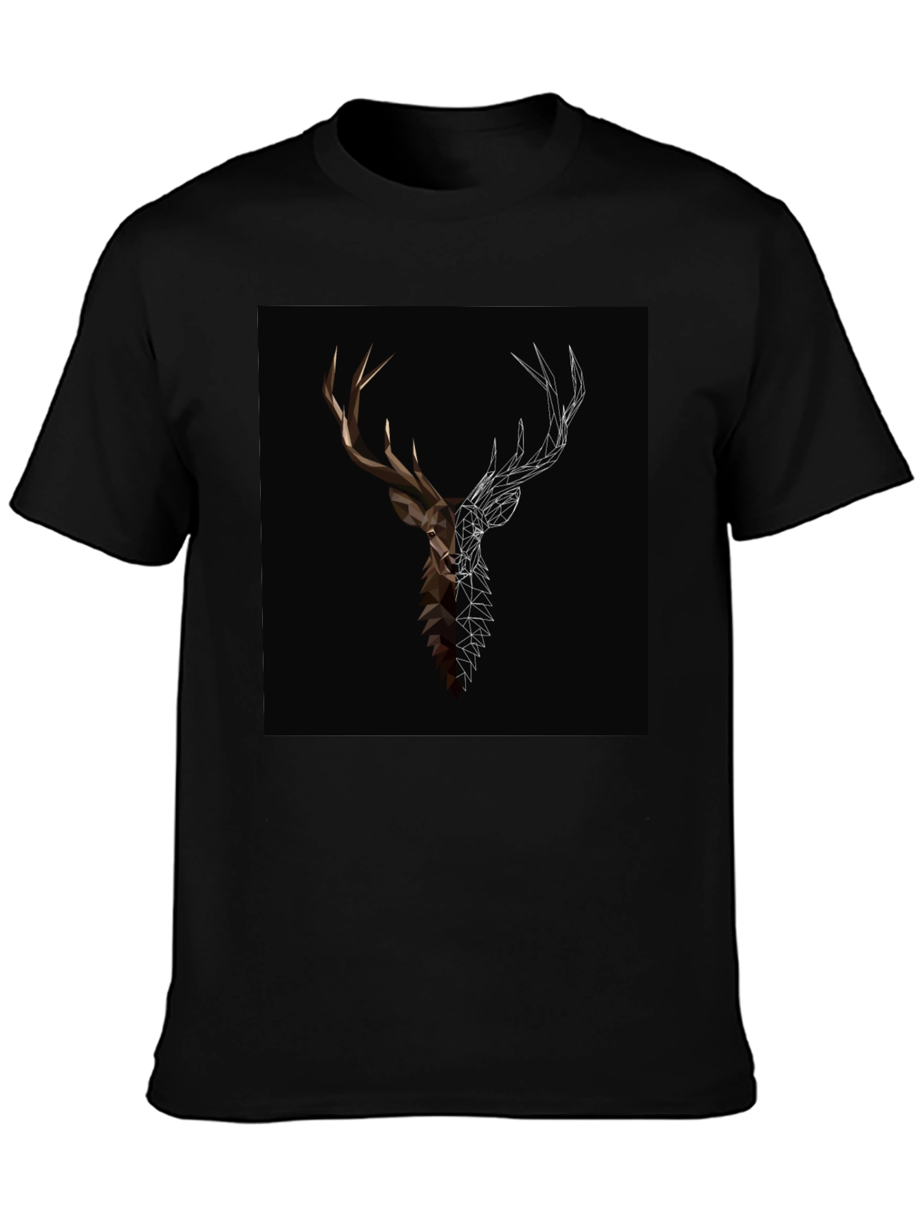 Geometric Deer Graphic Tee - Black Cotton Blend