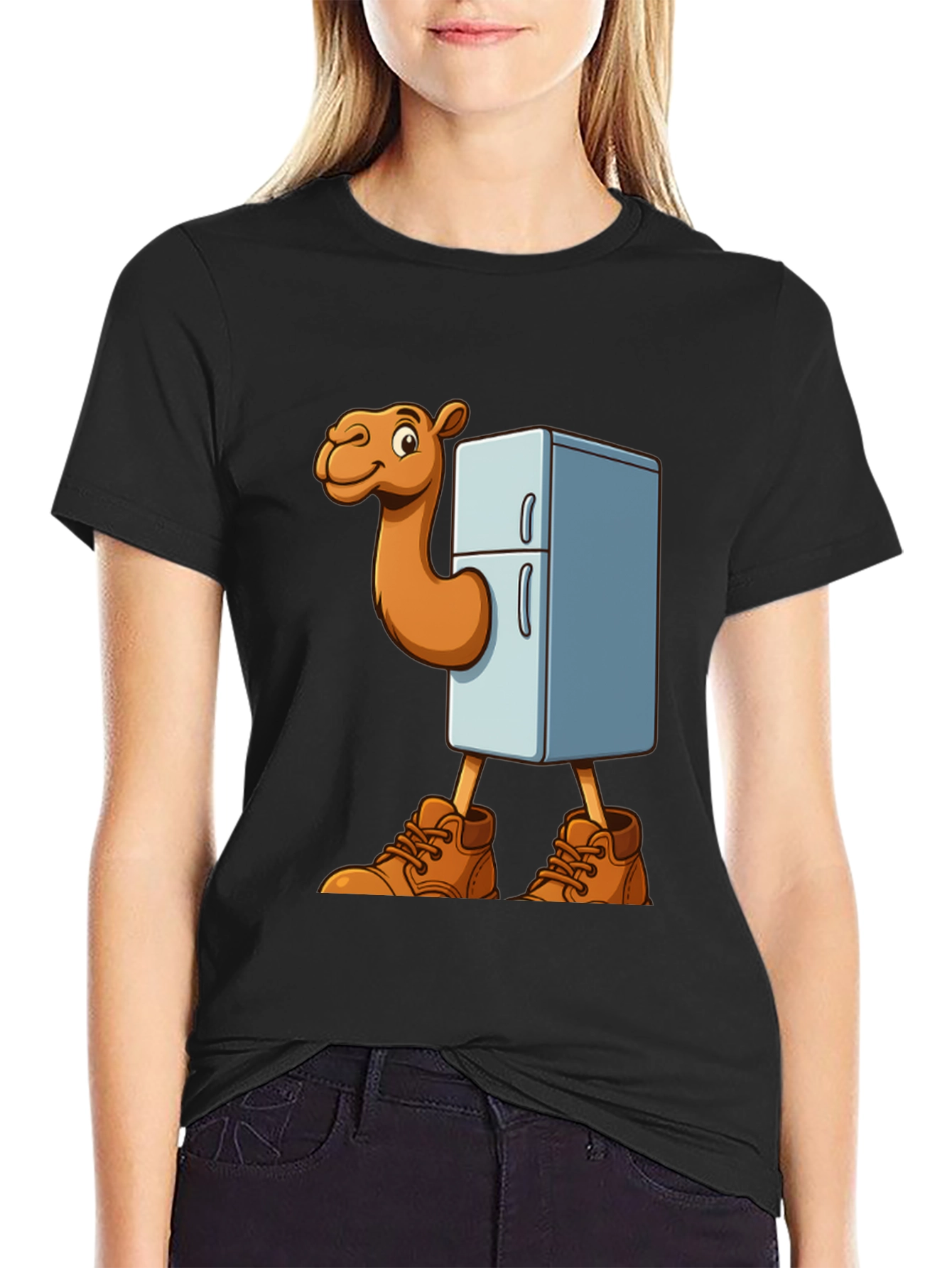 Funny Camel Refrigerator Cartoon Graphic T-Shirt