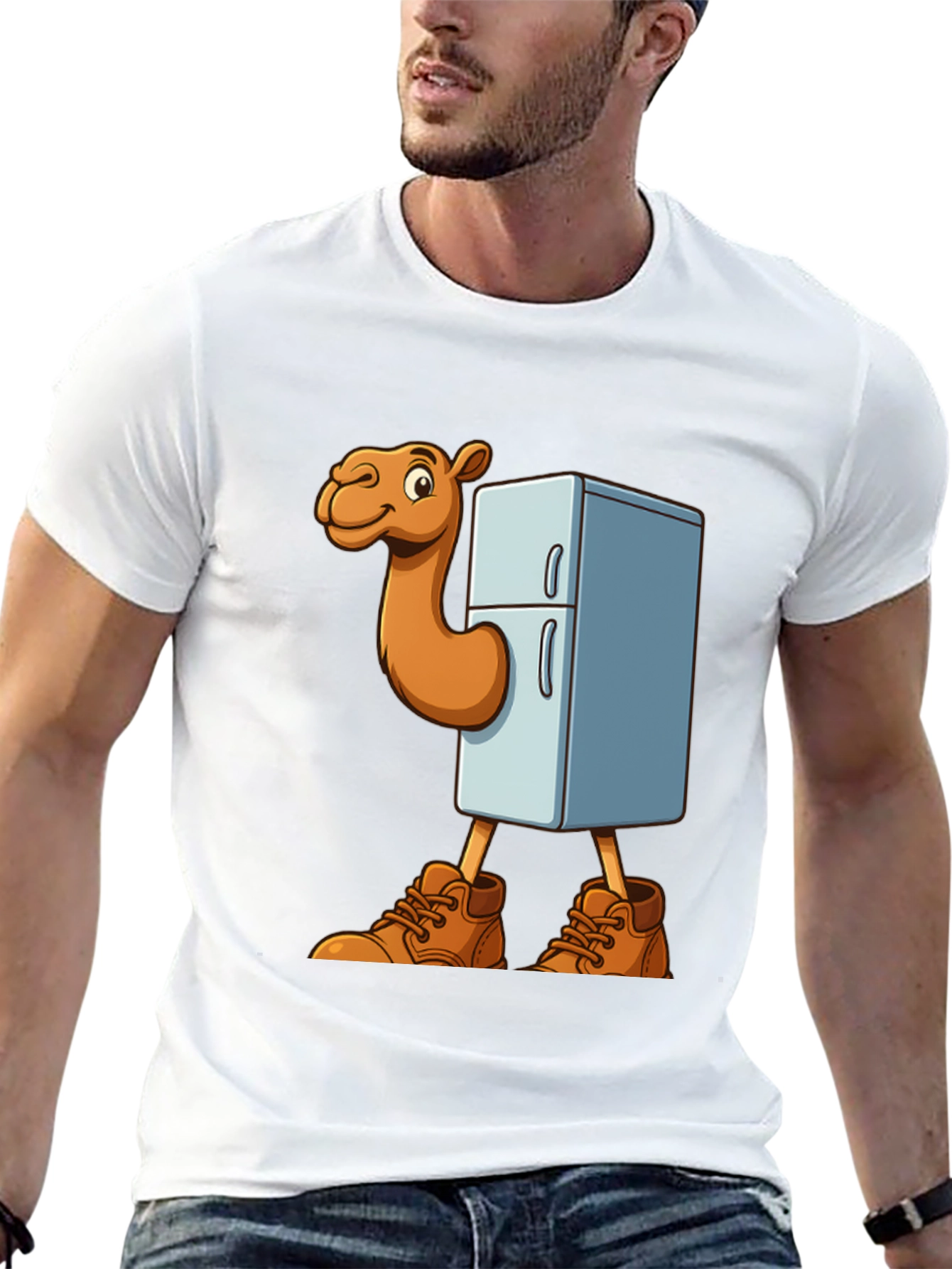 Funny Camel Refrigerator Cartoon Graphic T-Shirt