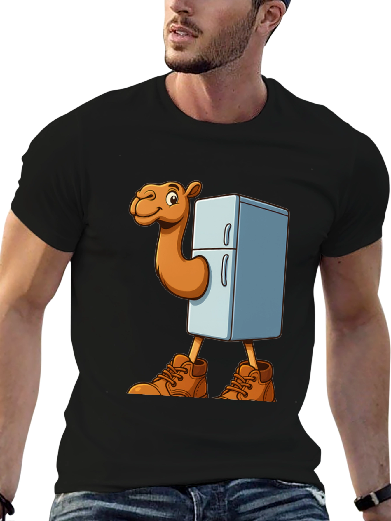 Funny Camel Refrigerator Cartoon Graphic T-Shirt