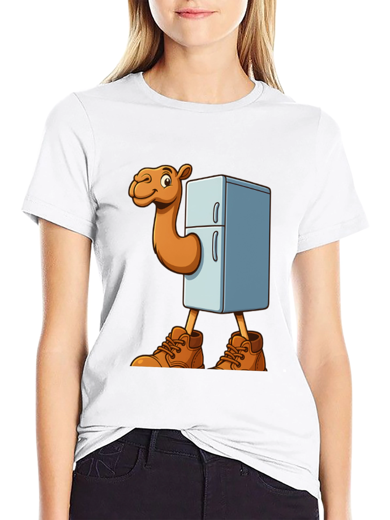 Funny Camel Refrigerator Cartoon Graphic T-Shirt