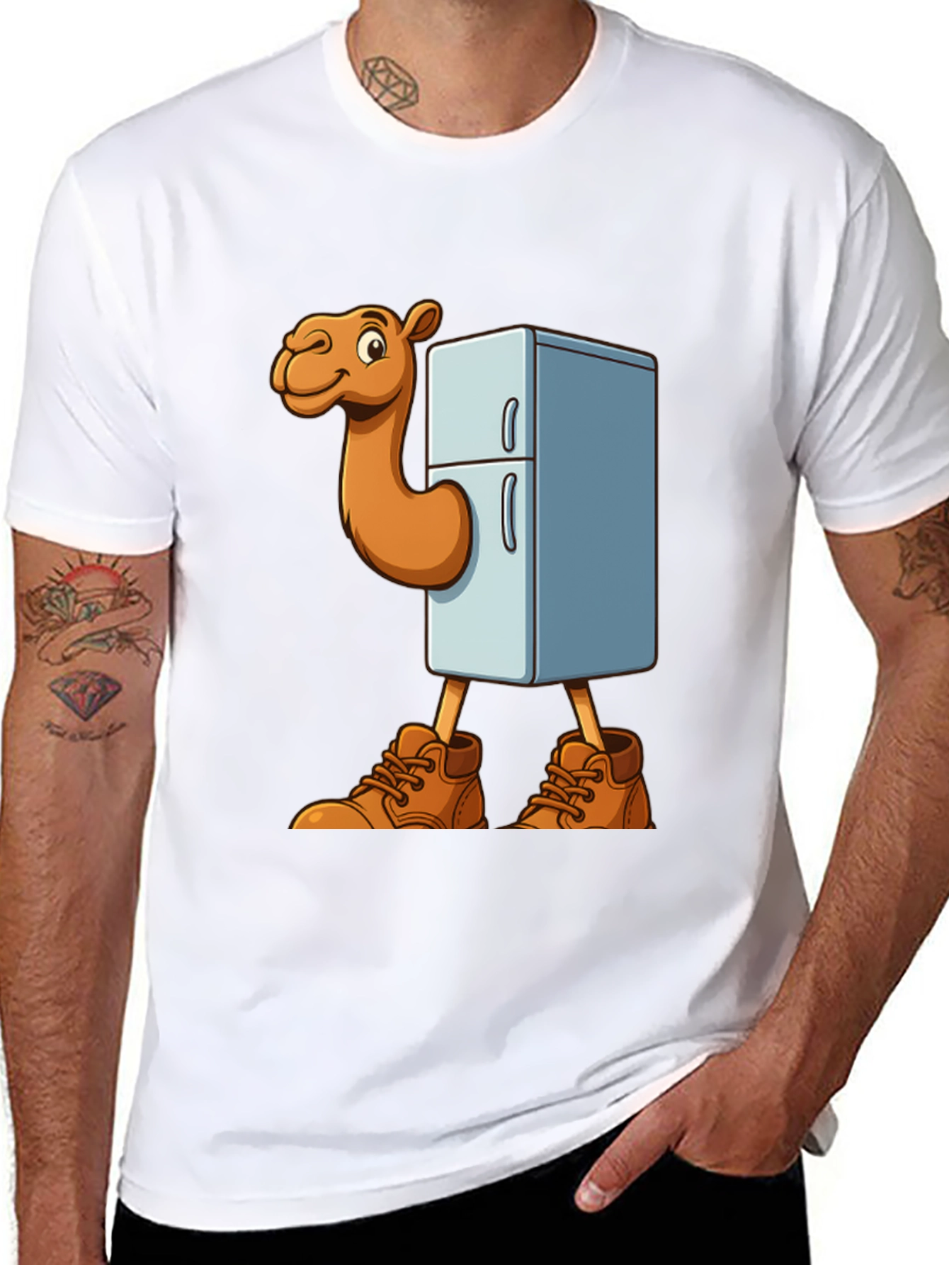 Funny Camel Refrigerator Cartoon Graphic T-Shirt