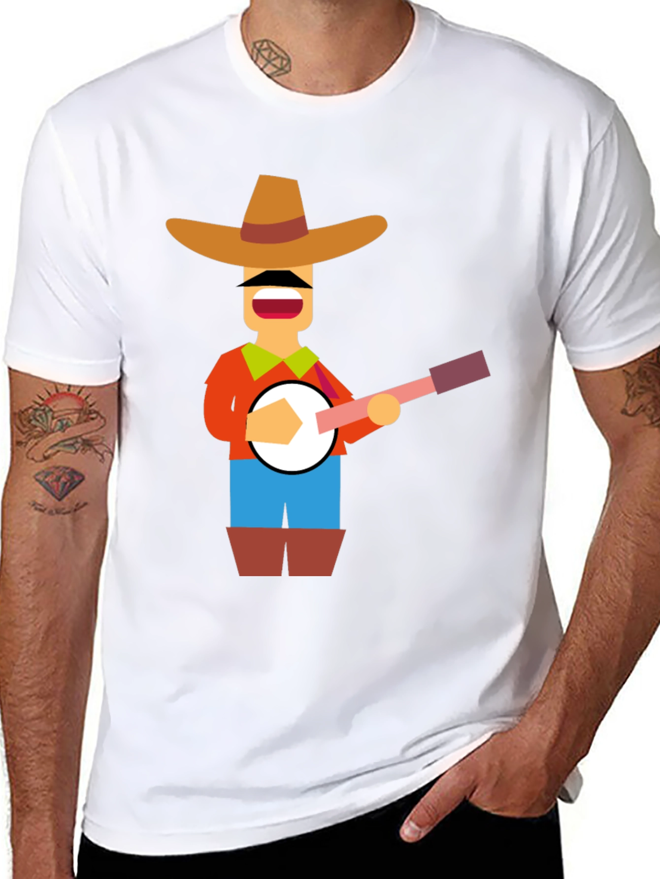 Banjo Player Graphic Tee - Black Casual Shirt