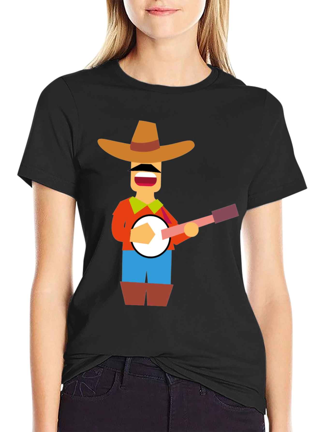 Banjo Player Graphic Tee - Black Casual Shirt