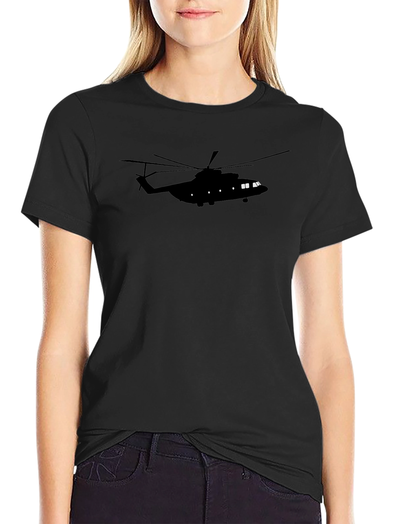 Helicopter Silhouette Black T-Shirt