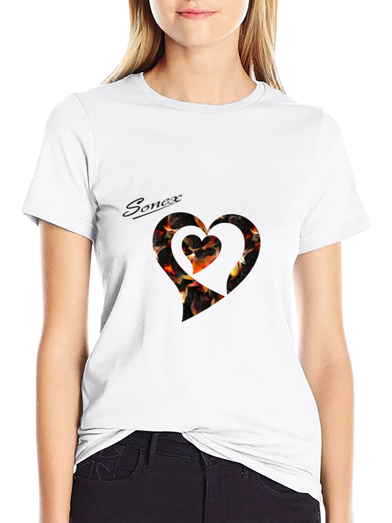 Fiery Heart Graphic Tee - Black Cotton Blend T-Shirt