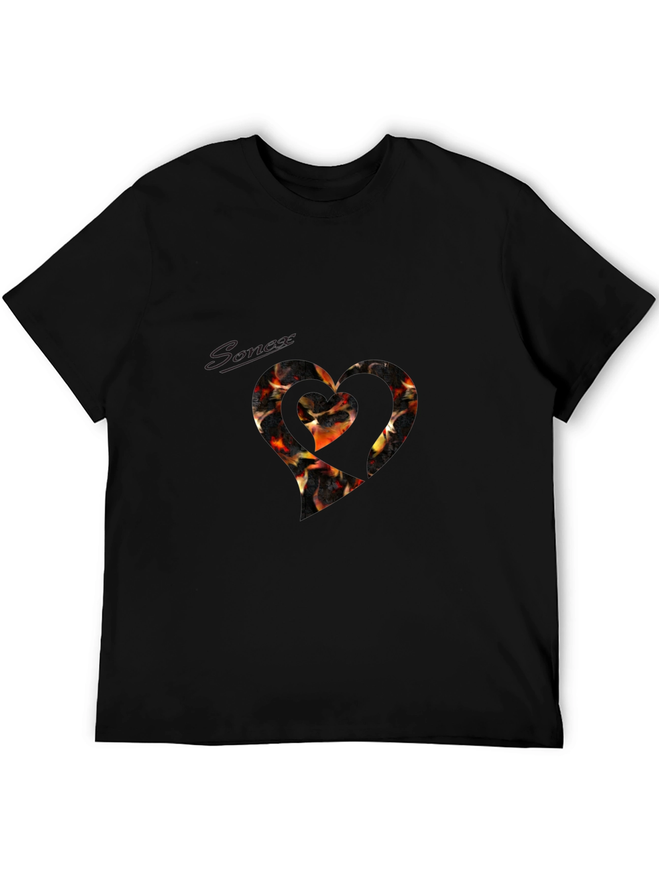 Fiery Heart Graphic Tee - Black Cotton Blend T-Shirt
