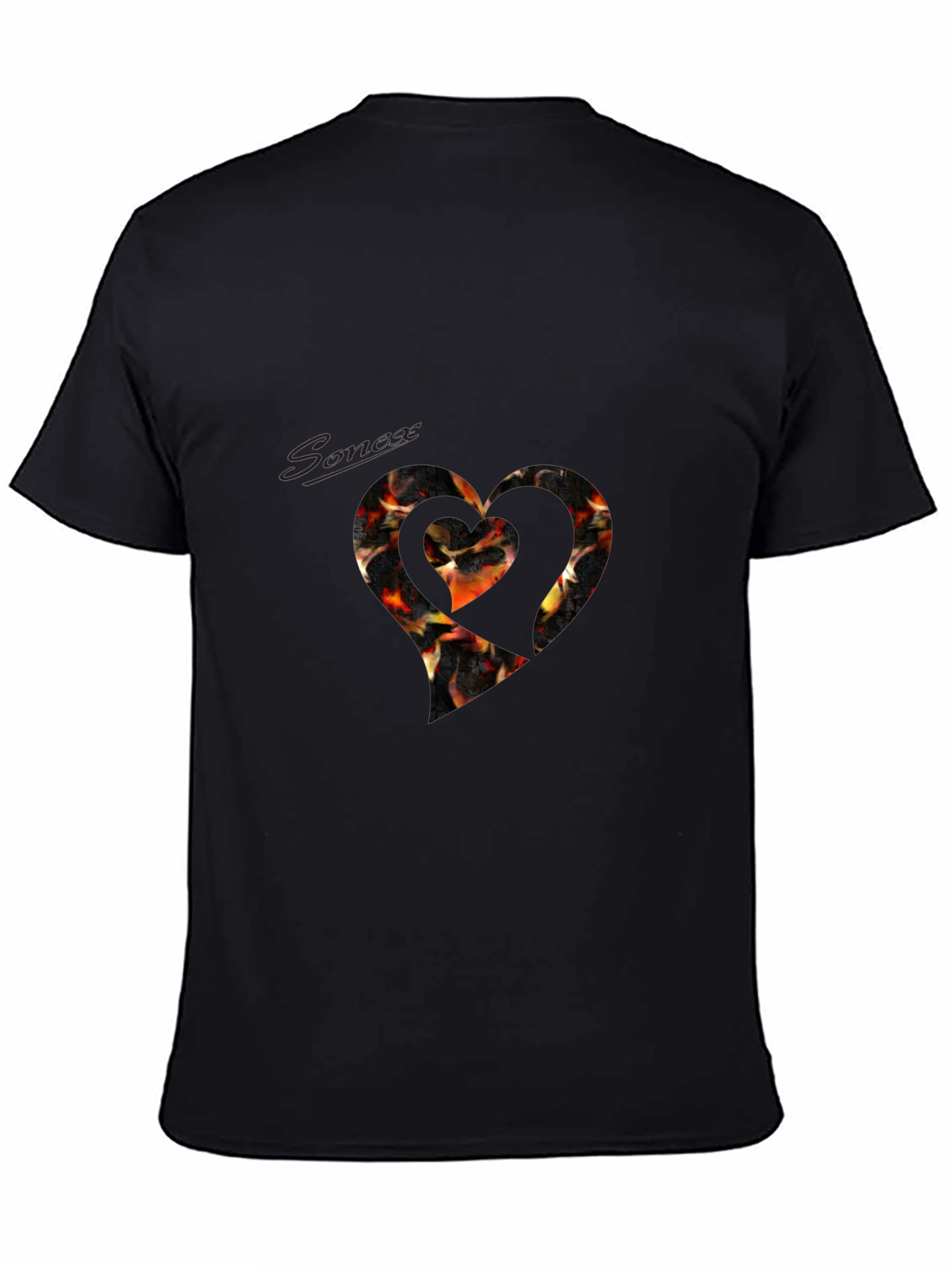 Fiery Heart Graphic Tee - Black Cotton Blend T-Shirt