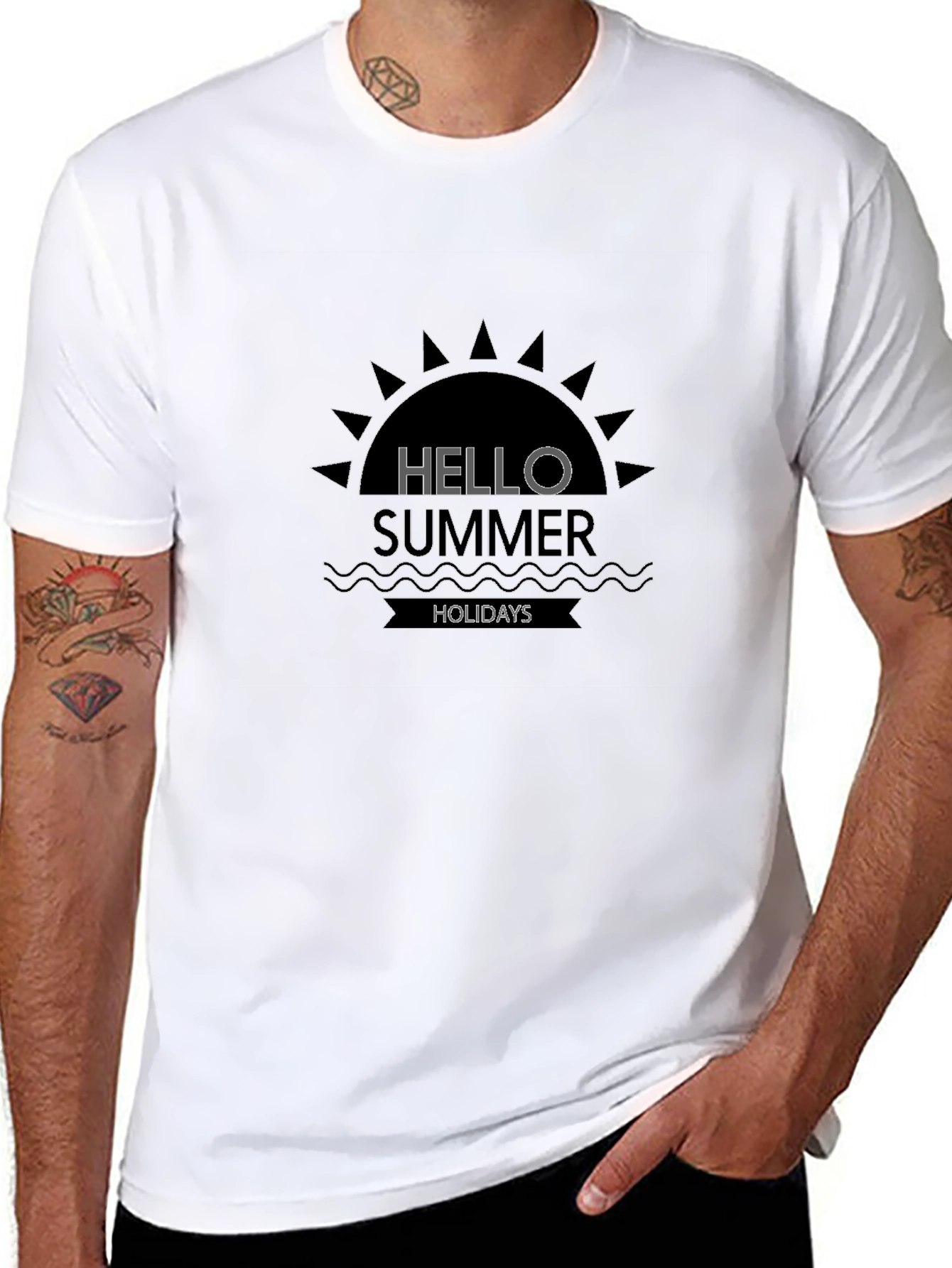 Hello Summer Holidays Black T-Shirt