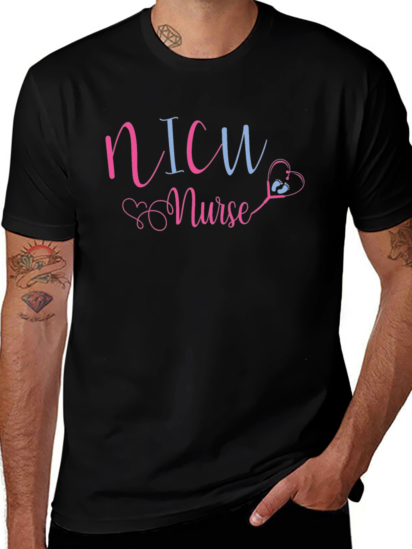 NICU Nurse T-Shirt - Heart Stethoscope Graphic Tee