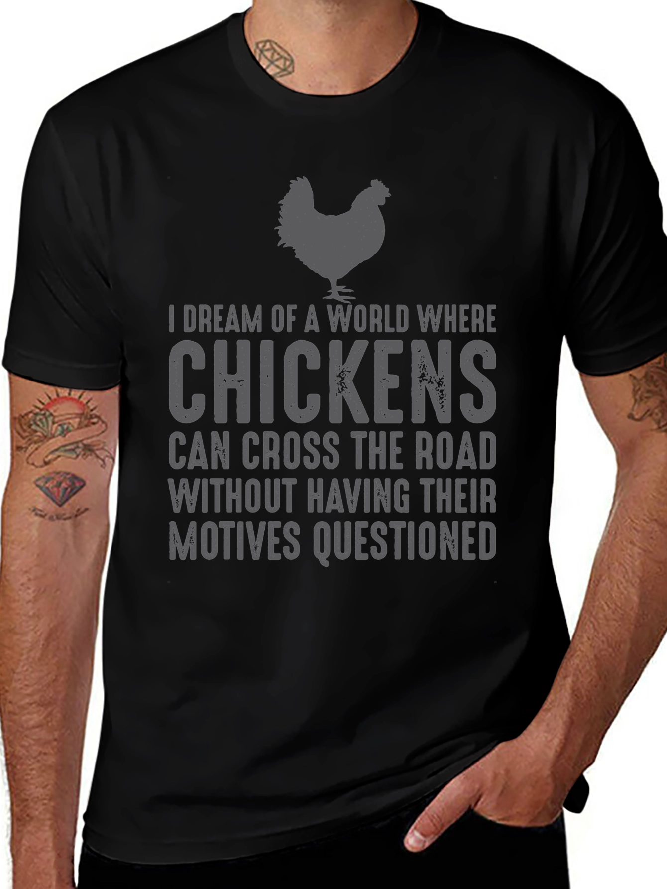 Chicken Road Crossing T-Shirt - Funny Novelty Tee