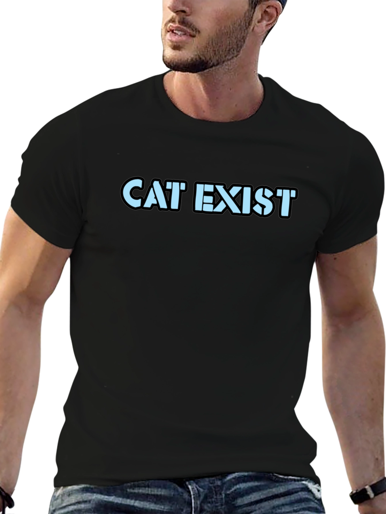 CAT EXIST Graphic Tee - Black Crew Neck T-Shirt