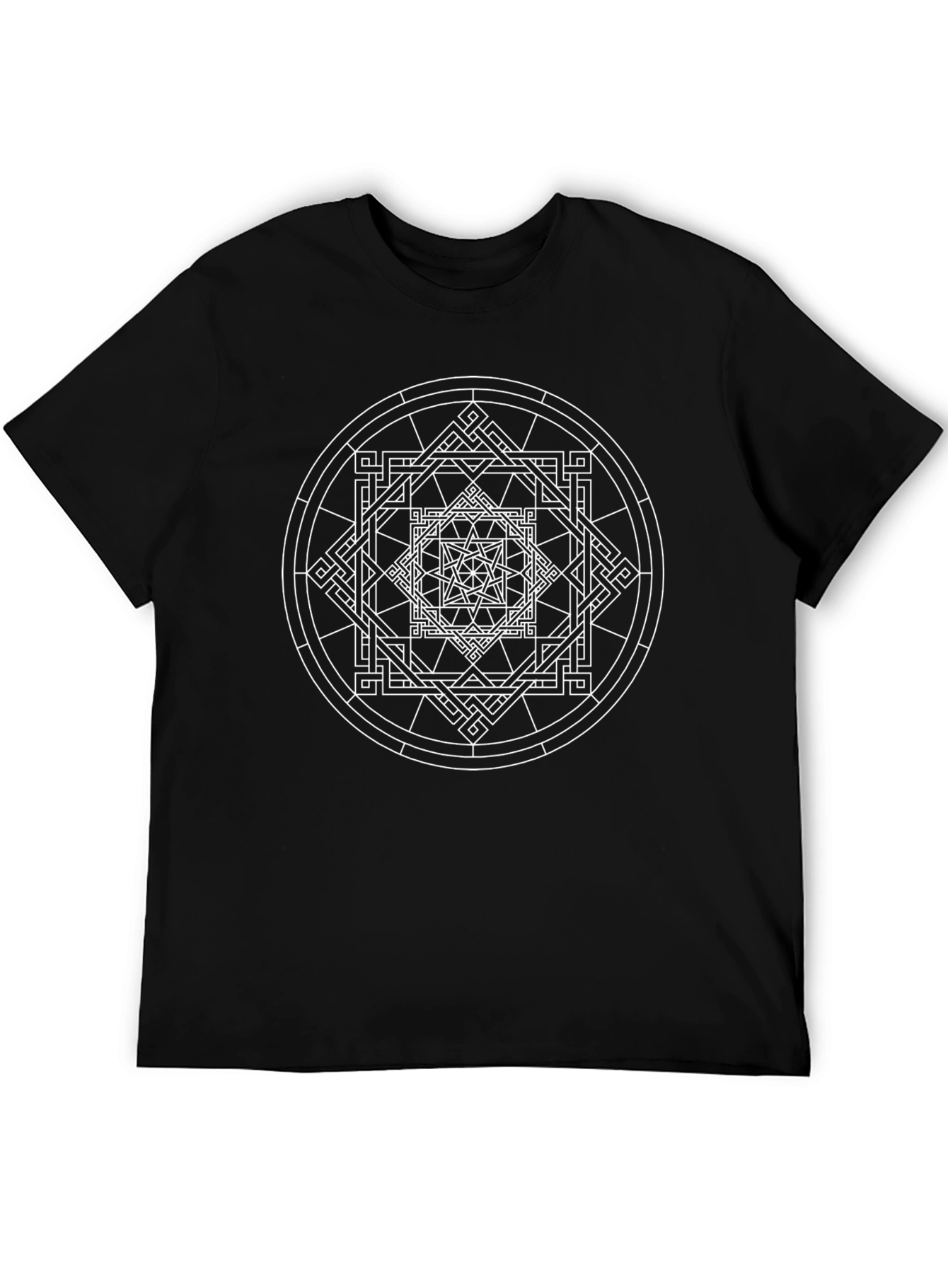 Geometric Mandala Graphic T-Shirt - Stylish Black Tee